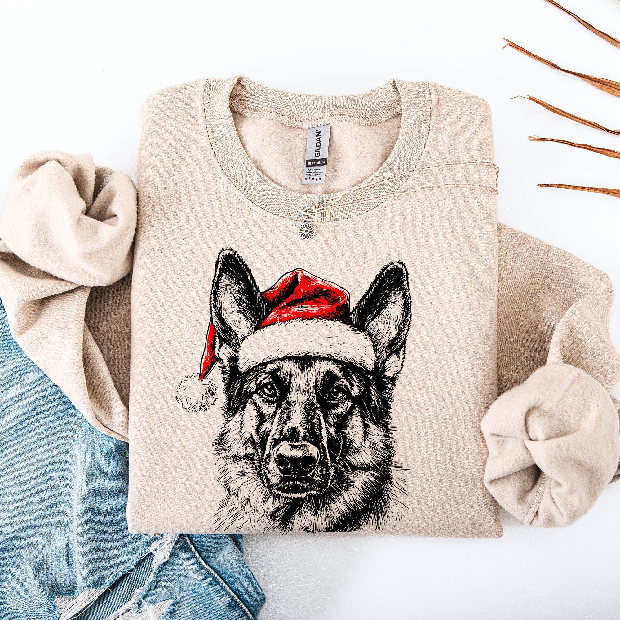 German Shepherd Santa Claus Christmas Dog Lover Festive Holiday Design Sweatshirt