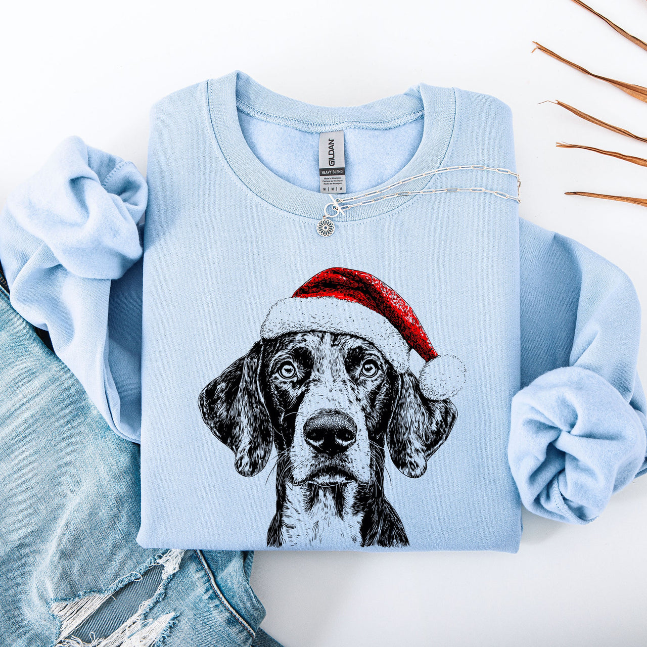 German Shorthaired Santa Christmas Dog Lover Portrait With Paws And Snowflakes Sweatshirt