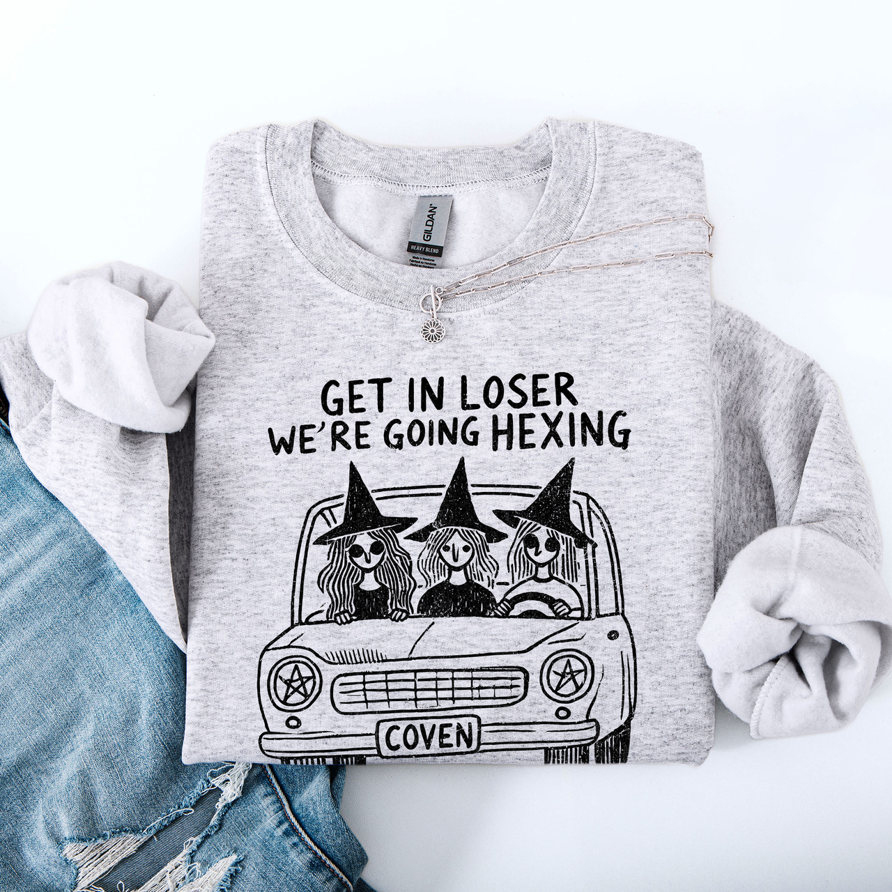 Get In Loser, We're Going Hexing Witch Coven Halloween Cozy Gothic Charm Sweatshirt