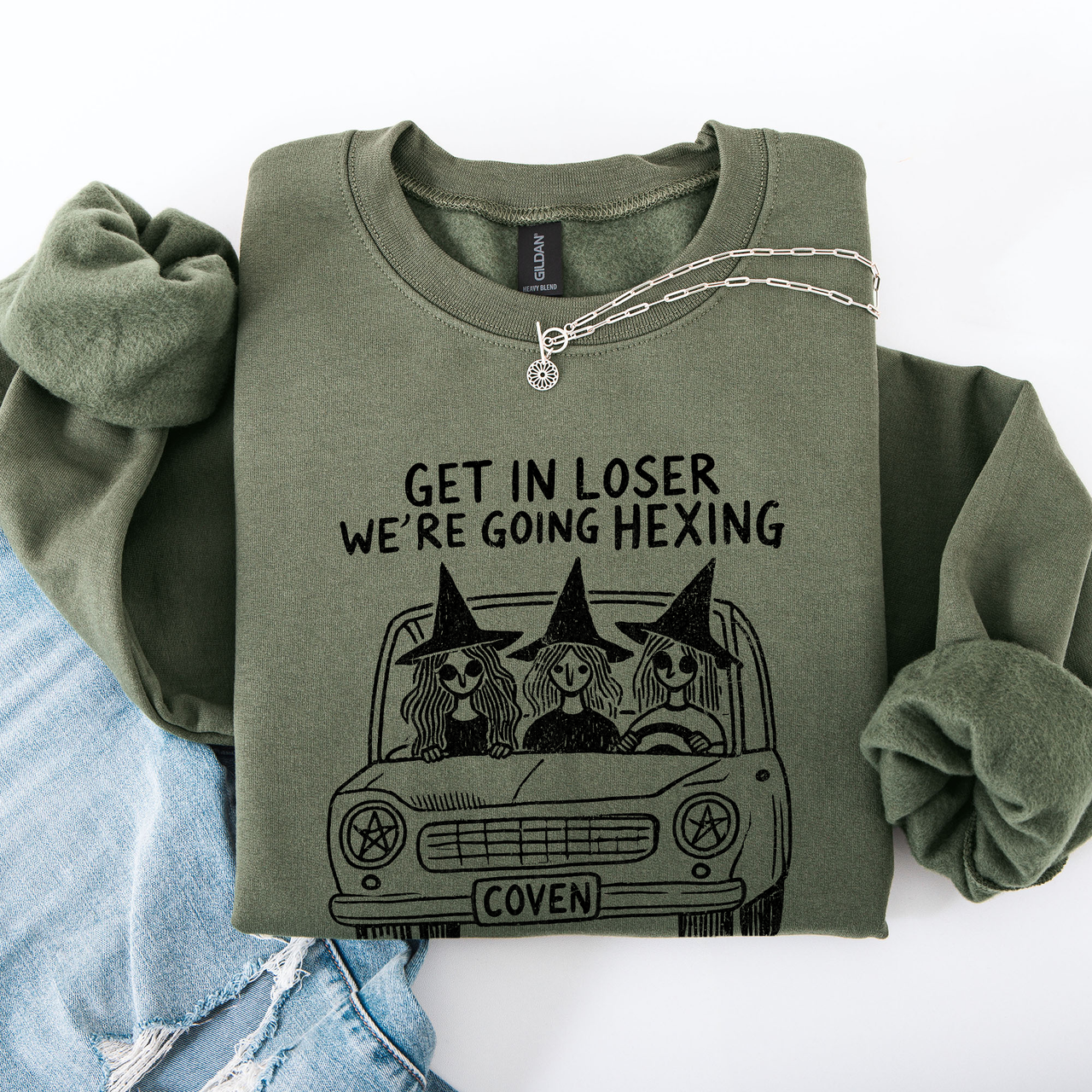 Get In Loser, We're Going Hexing Witch Coven Halloween Cozy Gothic Charm Sweatshirt
