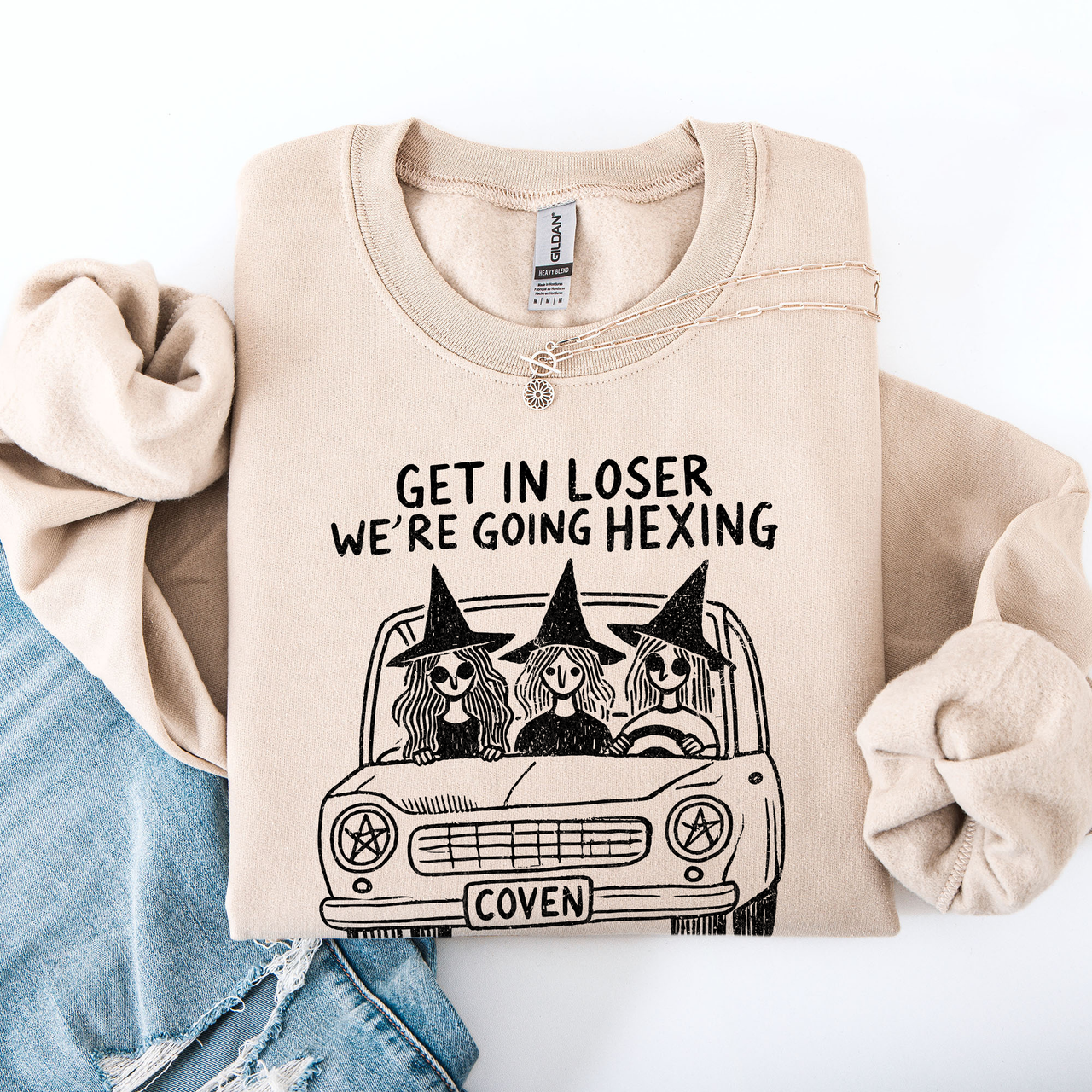 Get In Loser, We're Going Hexing Witch Coven Halloween Cozy Gothic Charm Sweatshirt