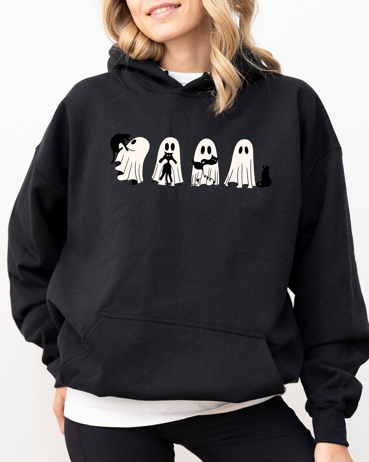 Ghost Cats Halloween Witch Skeleton Trick Or Treat Adorable Edition Hooded Sweatshirt