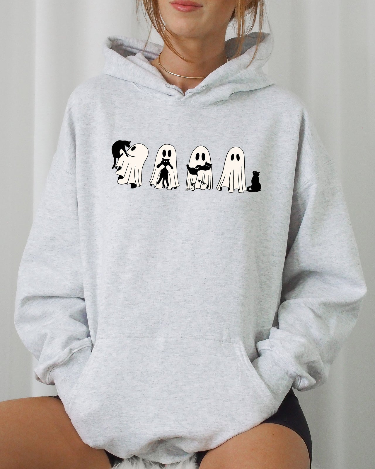 Ghost Cats Halloween Witch Skeleton Trick Or Treat Adorable Edition Hooded Sweatshirt