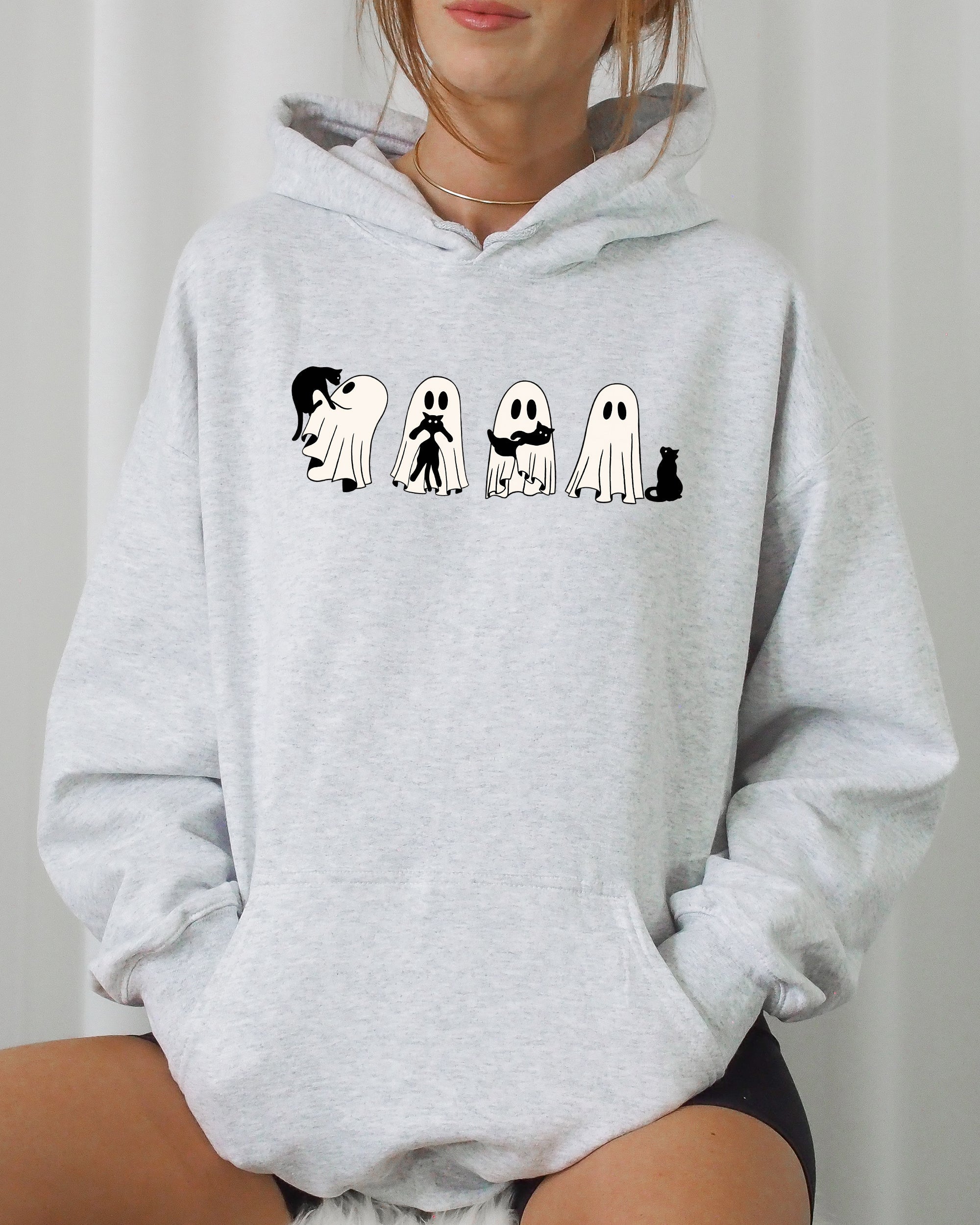 Ghost Cats Halloween Witch Skeleton Trick Or Treat Adorable Edition Hooded Sweatshirt