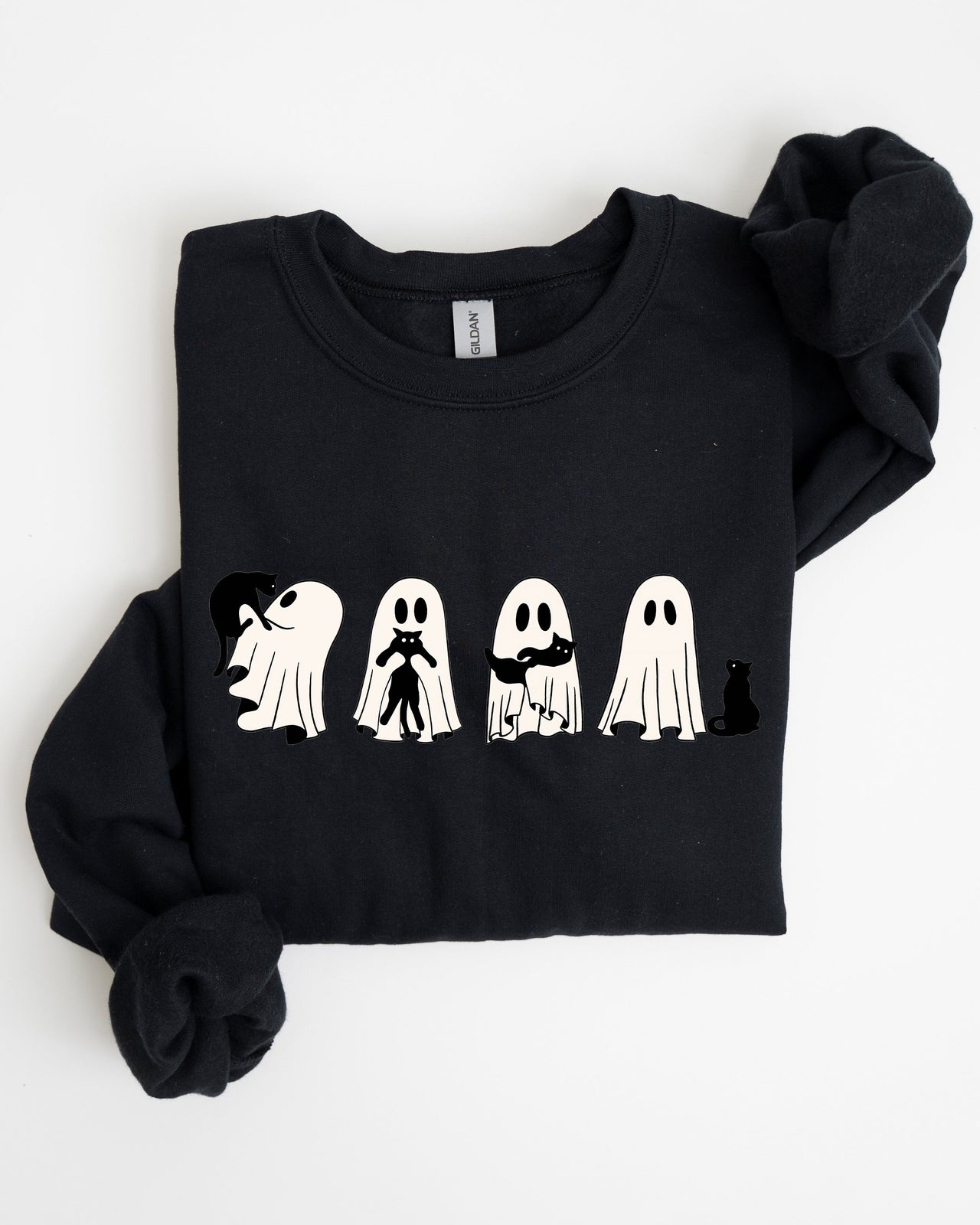 Ghost Cats Trick Or Treat Halloween Witch Skeleton Festive Cozy Print Sweatshirt