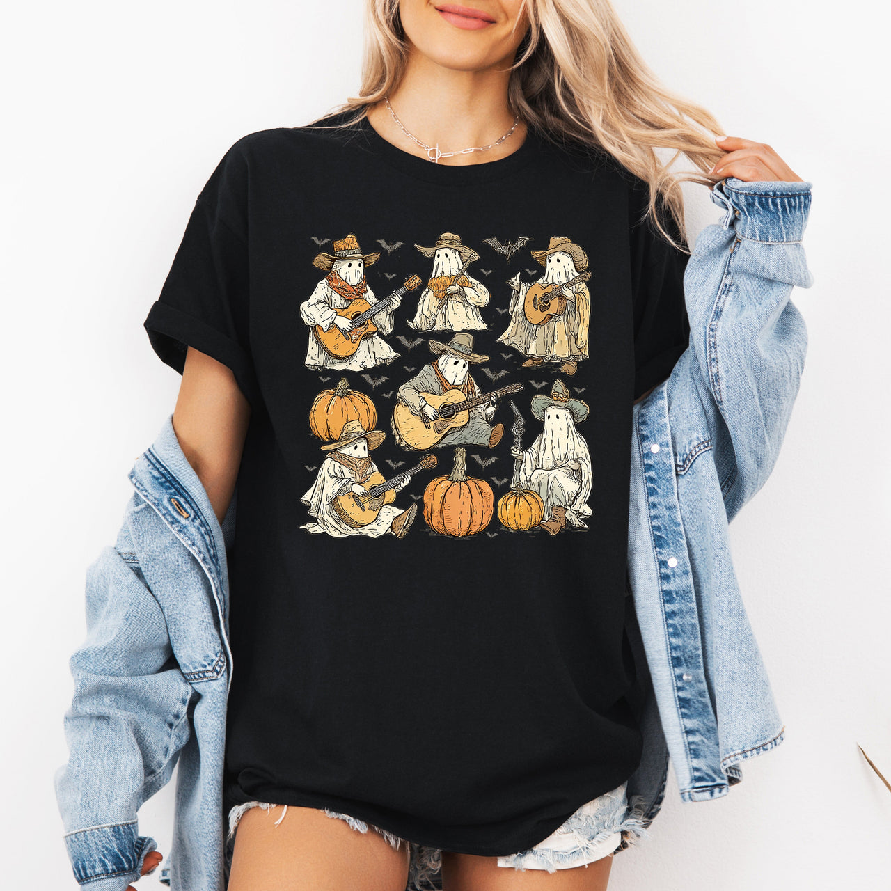 Ghost Cowboys Halloween Bats Spooky Haunted Night Parade Collection Edition Graphic Tee
