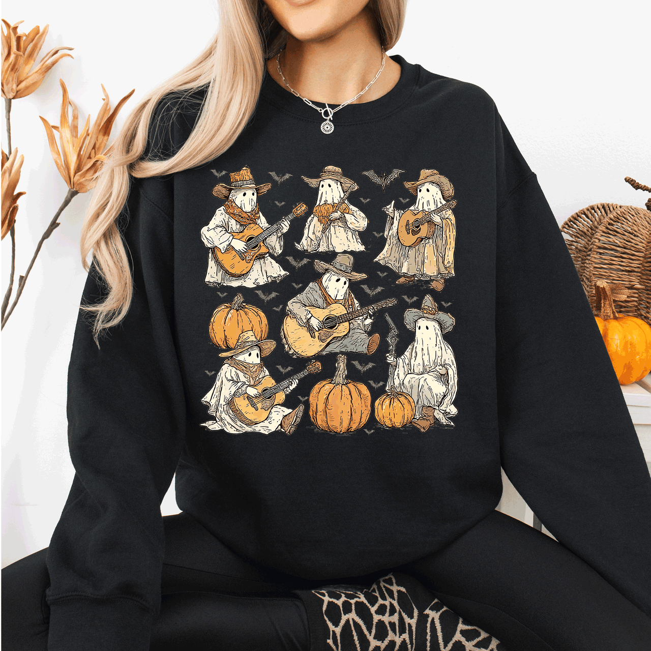 Ghost Cowboys Halloween Bats Spooky Gothic Nightfall Collection Limited Edition Sweatshirt