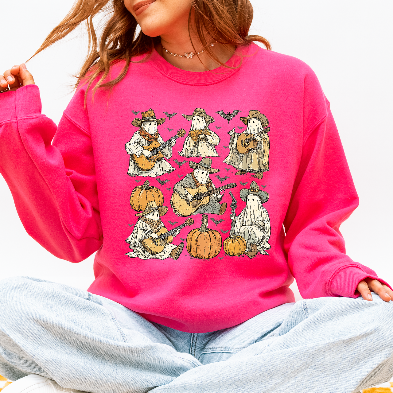 Ghost Cowboys Halloween Bats Spooky Gothic Nightfall Collection Limited Edition Sweatshirt