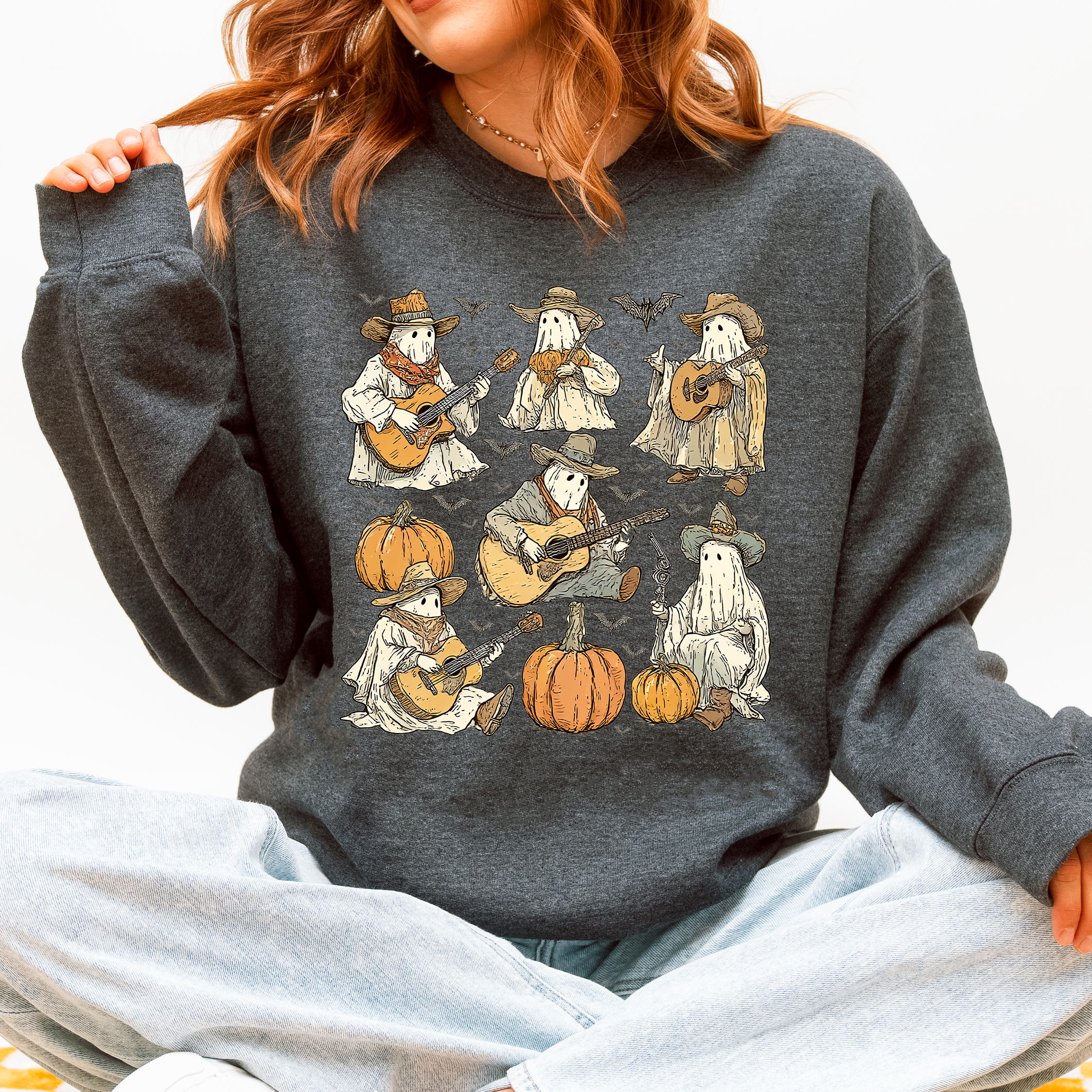 Ghost Cowboys Halloween Bats Spooky Gothic Nightfall Collection Limited Edition Sweatshirt