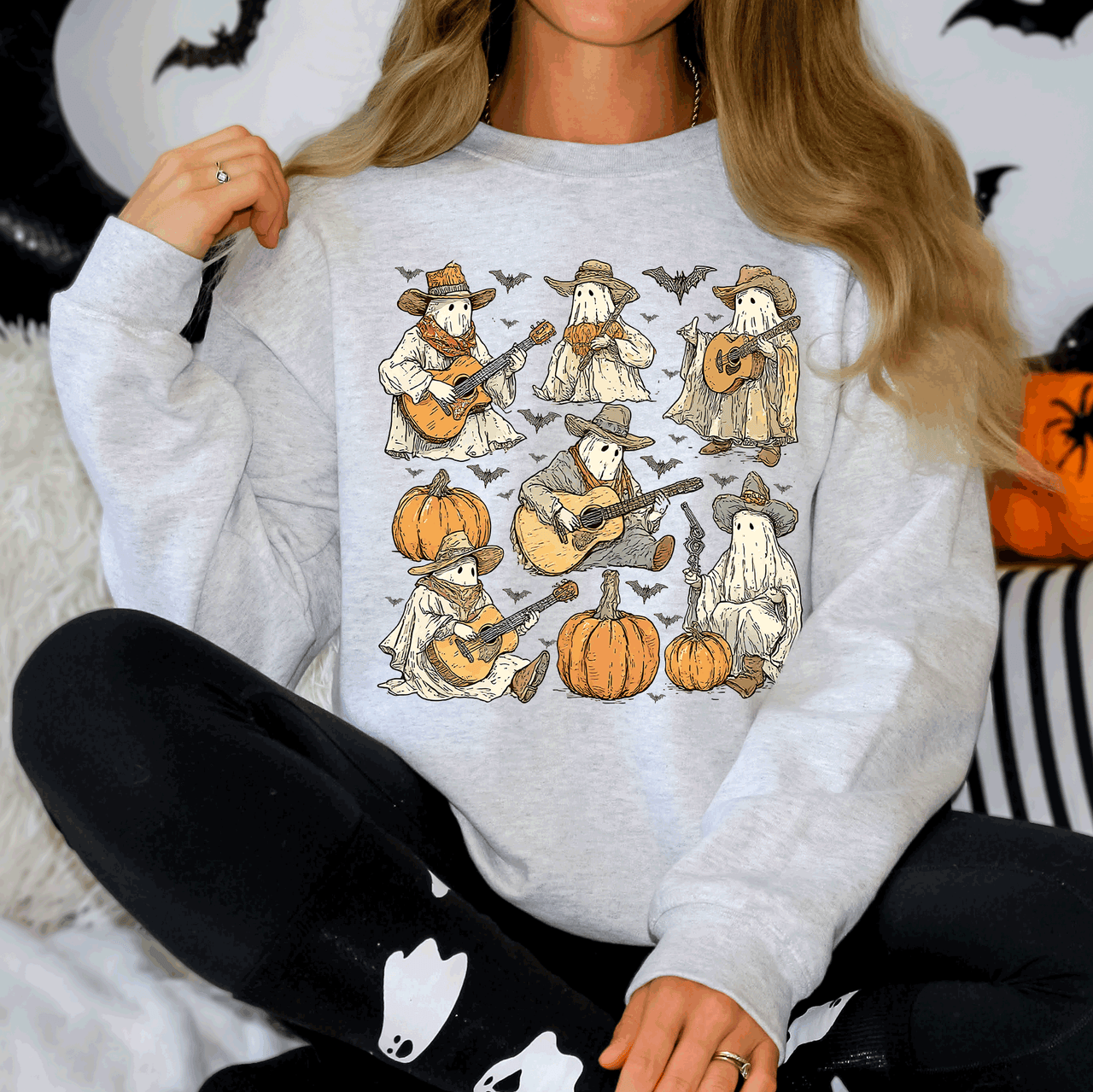 Ghost Cowboys Halloween Bats Spooky Gothic Nightfall Collection Limited Edition Sweatshirt