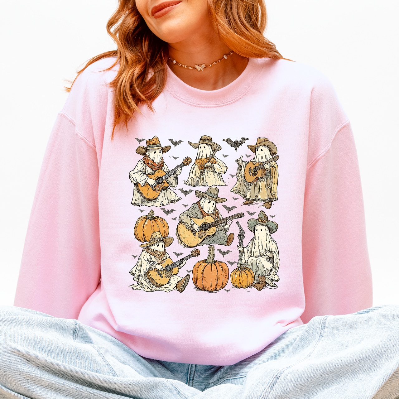 Ghost Cowboys Halloween Bats Spooky Gothic Nightfall Collection Limited Edition Sweatshirt