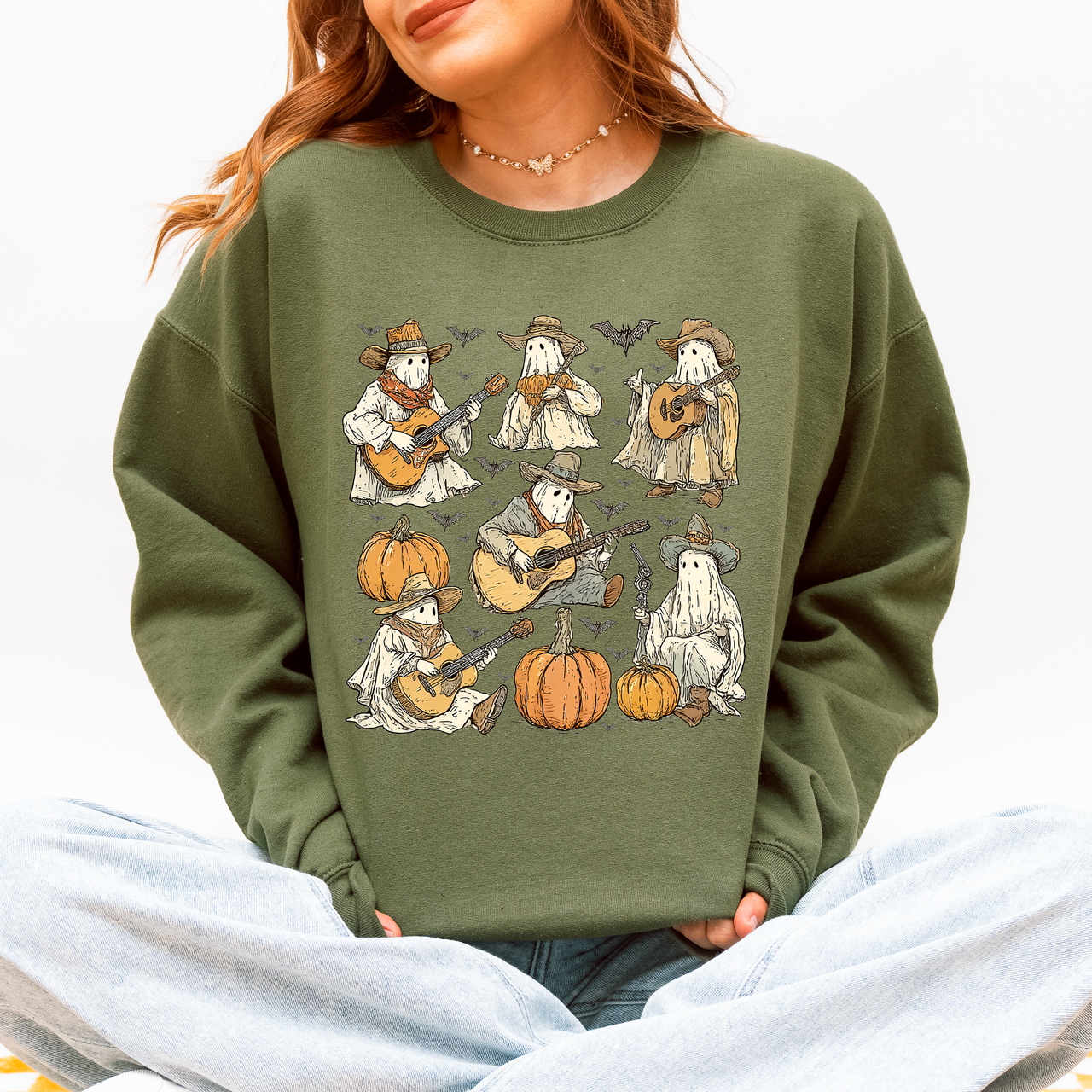 Ghost Cowboys Halloween Bats Spooky Gothic Nightfall Collection Limited Edition Sweatshirt