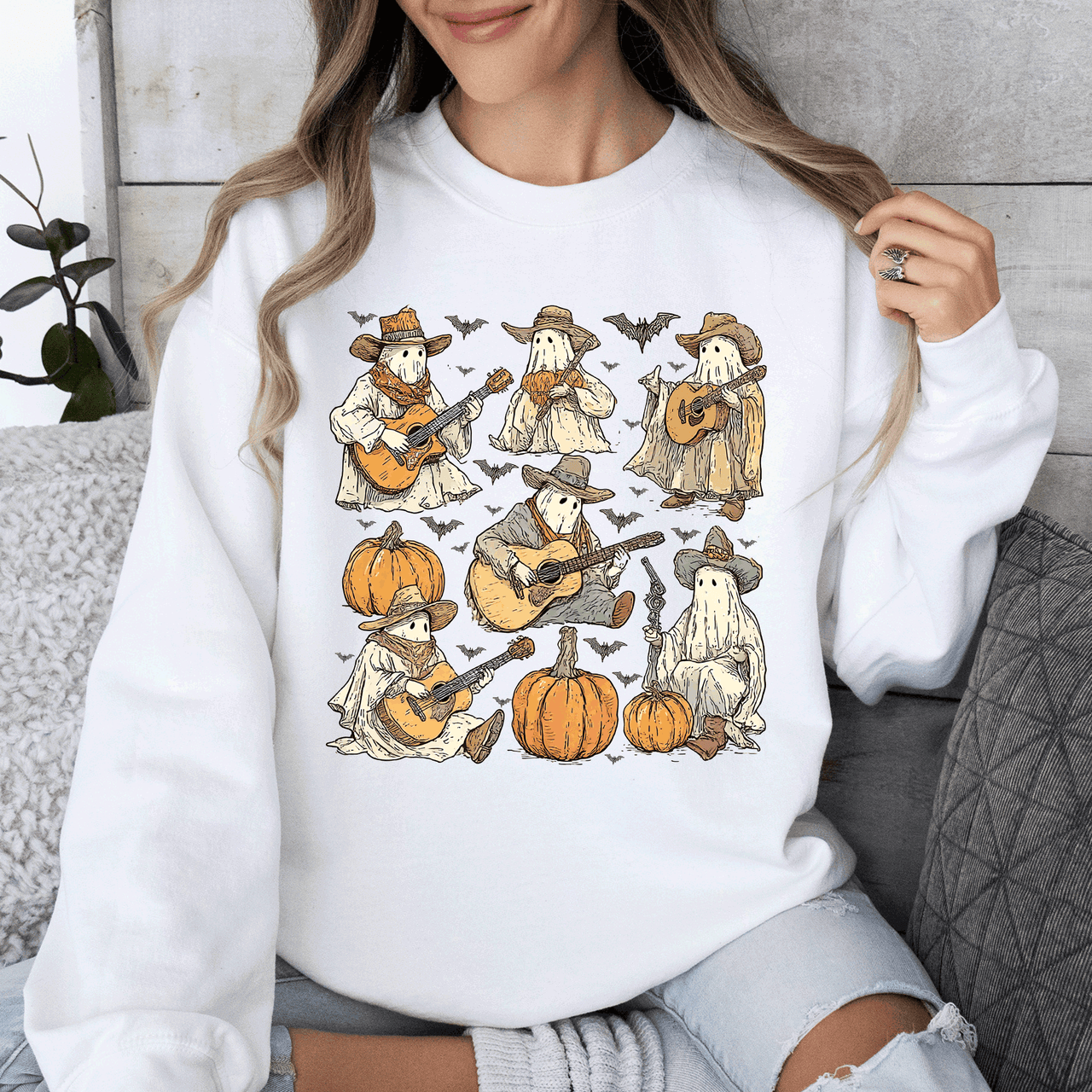 Ghost Cowboys Halloween Bats Spooky Gothic Nightfall Collection Limited Edition Sweatshirt