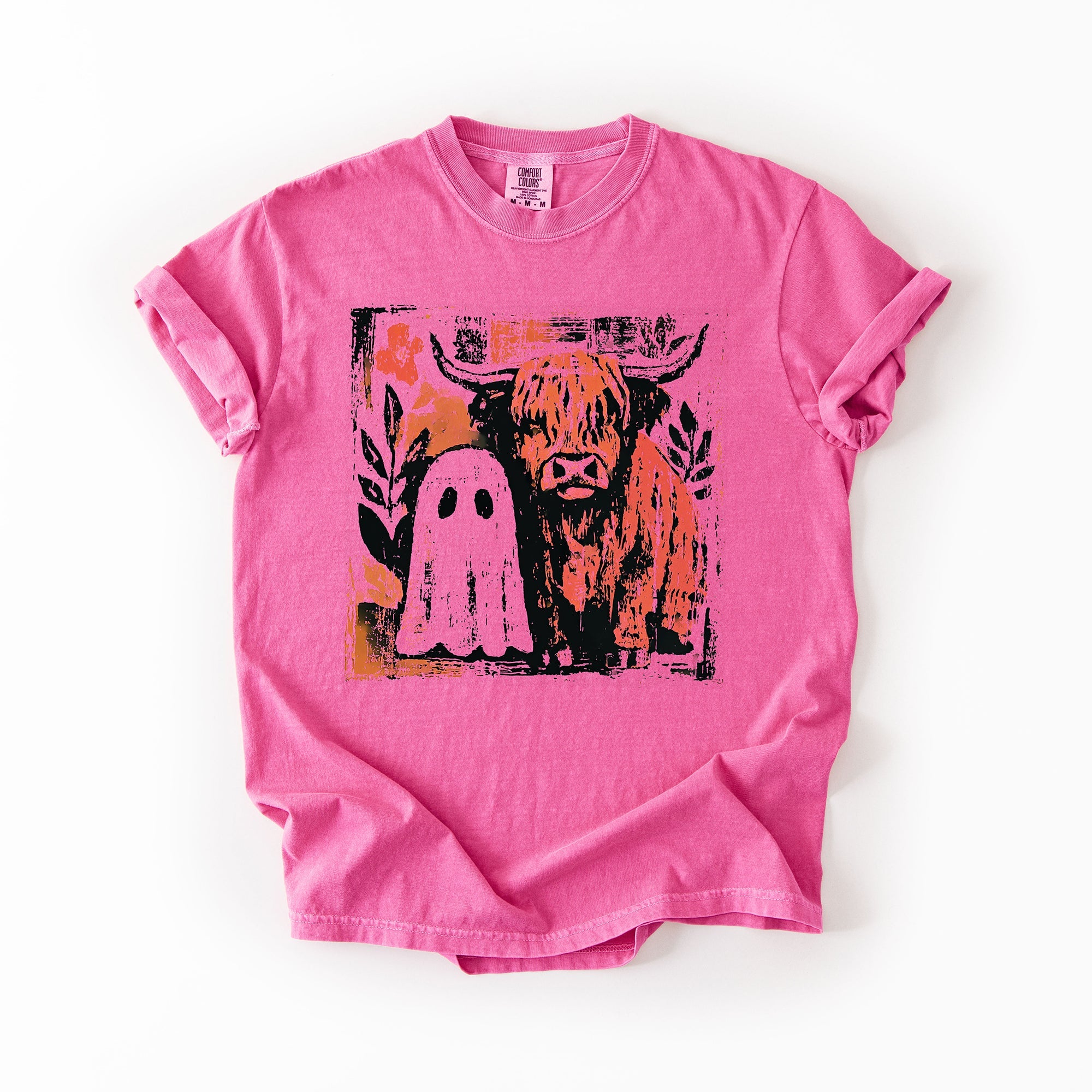 Ghost And Cow Cute Autumn Halloween Spooky Season Cozy Night Village Harvest Moon Comfort Colors Tee