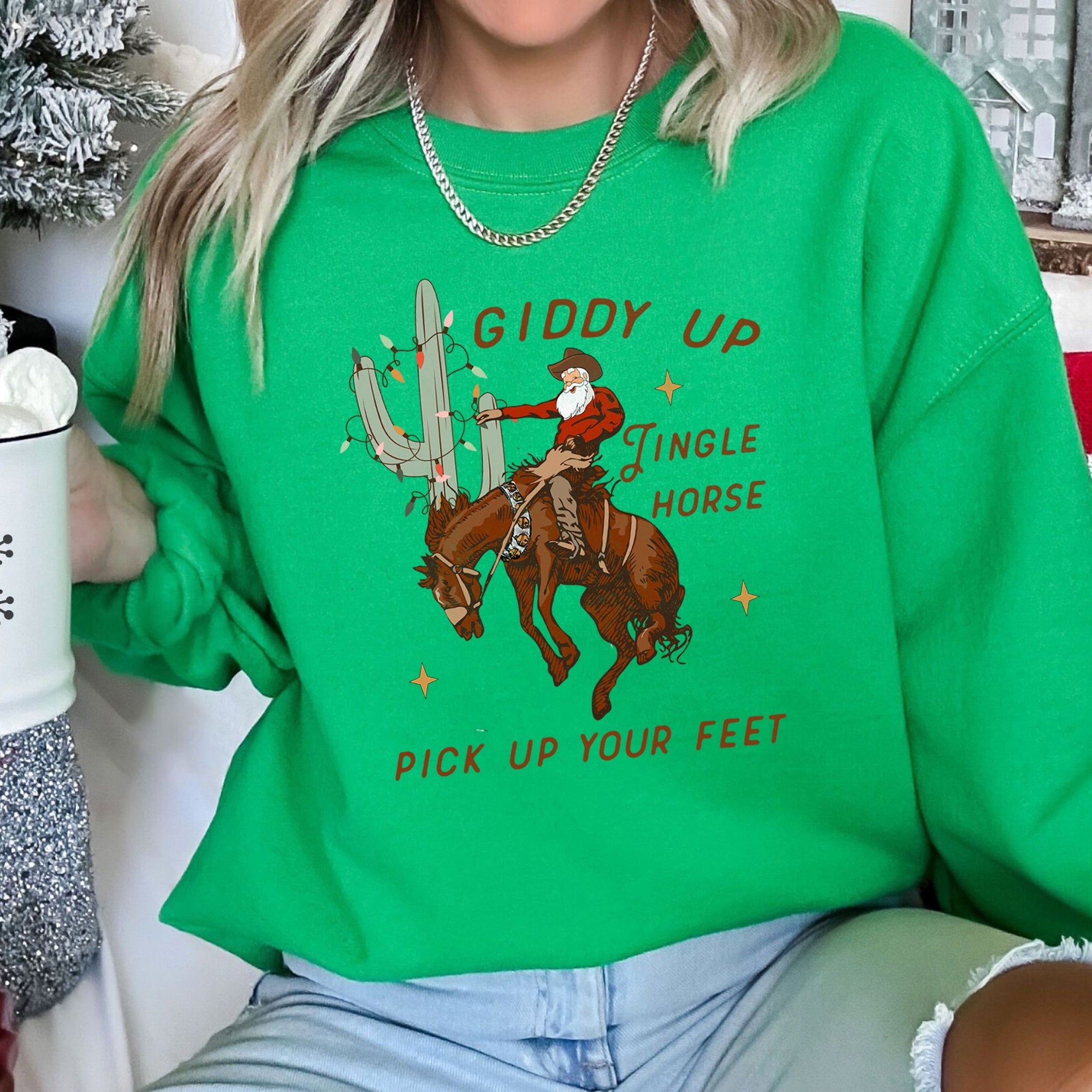 Giddy Up Jingle Horse Cowboy Western Rodeo Cozy Graphic Warm Lined Fleece Edition Sweatshirt