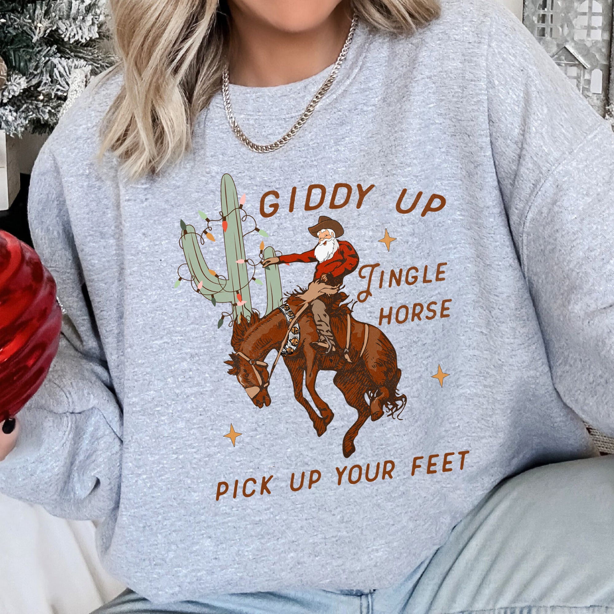 Giddy Up Jingle Horse Cowboy Western Rodeo Cozy Graphic Warm Lined Fleece Edition Sweatshirt
