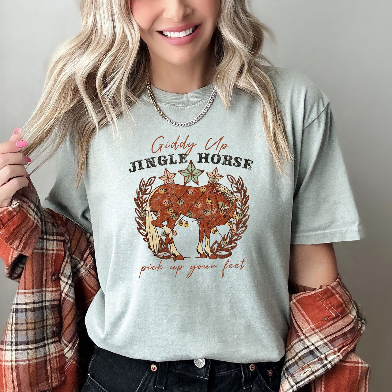 Giddy Up Jingle Horse Rocking Around Christmas Carol Holiday Classic Comfort Colors Tee