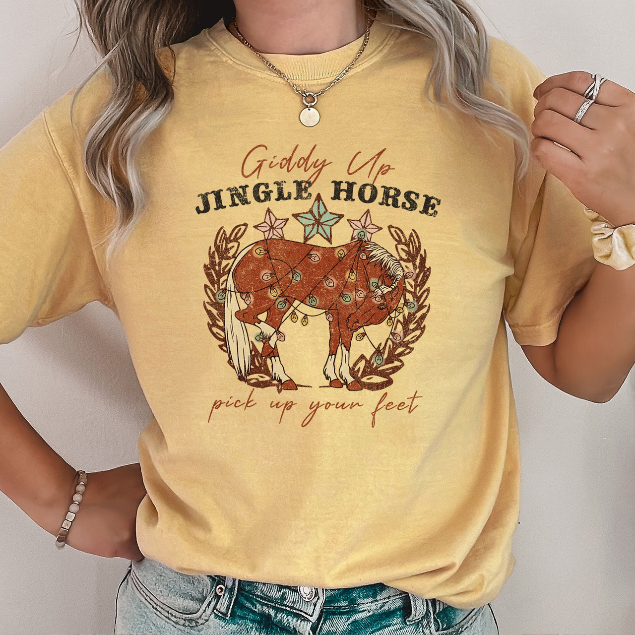Giddy Up Jingle Horse Rocking Around Christmas Carol Holiday Classic Comfort Colors Tee