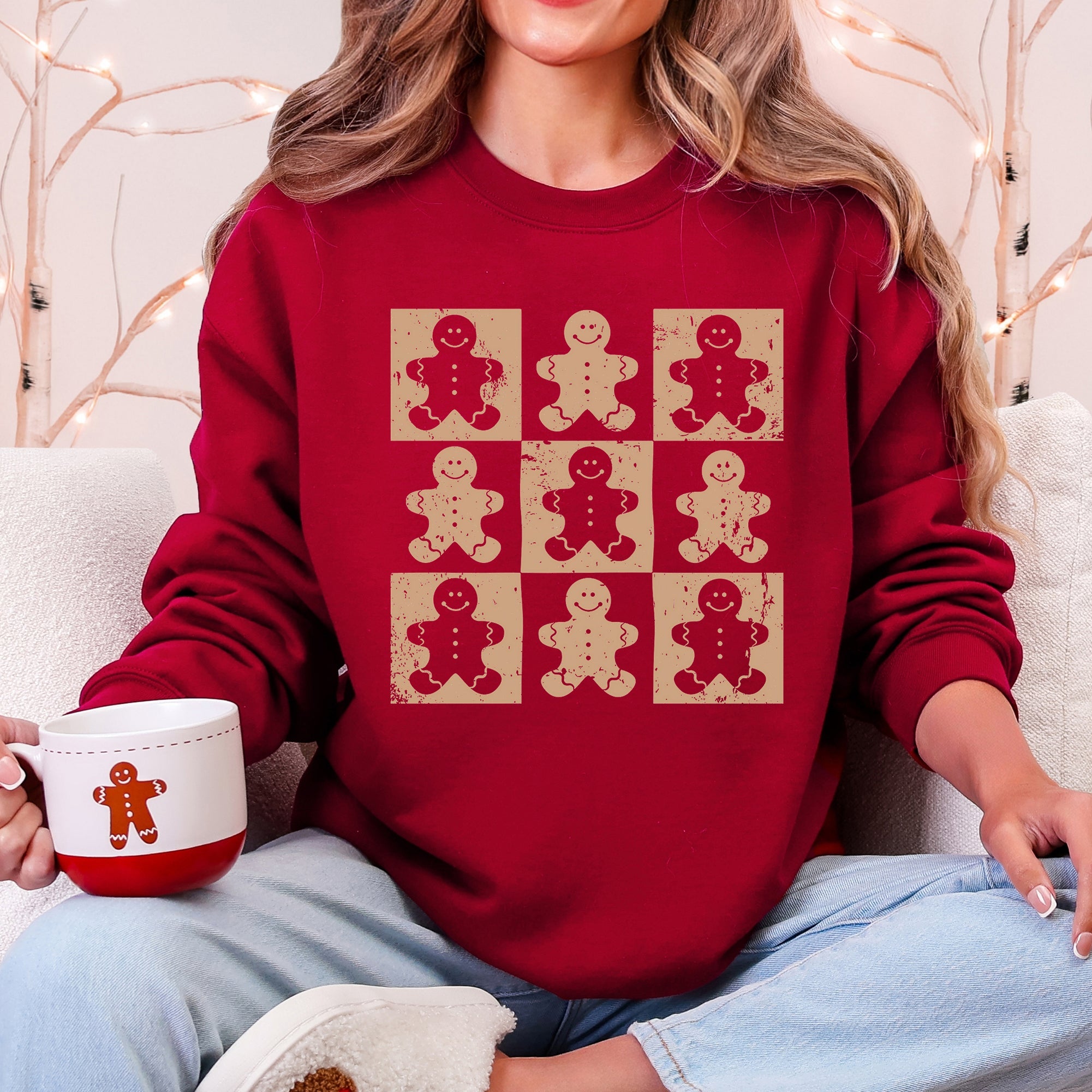 Gingerbread Men Christmas Minimalist Retro Whimsical Cozy Holiday Themed Illustration Print Sweatshirt