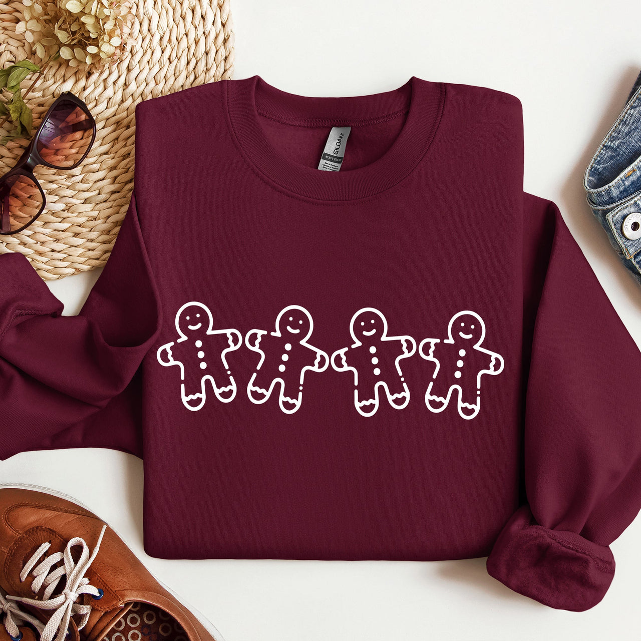 Gingerbread Men Christmas Classic Traditional Winter Santa Cozy Premium Cotton Blend Sweatshirt