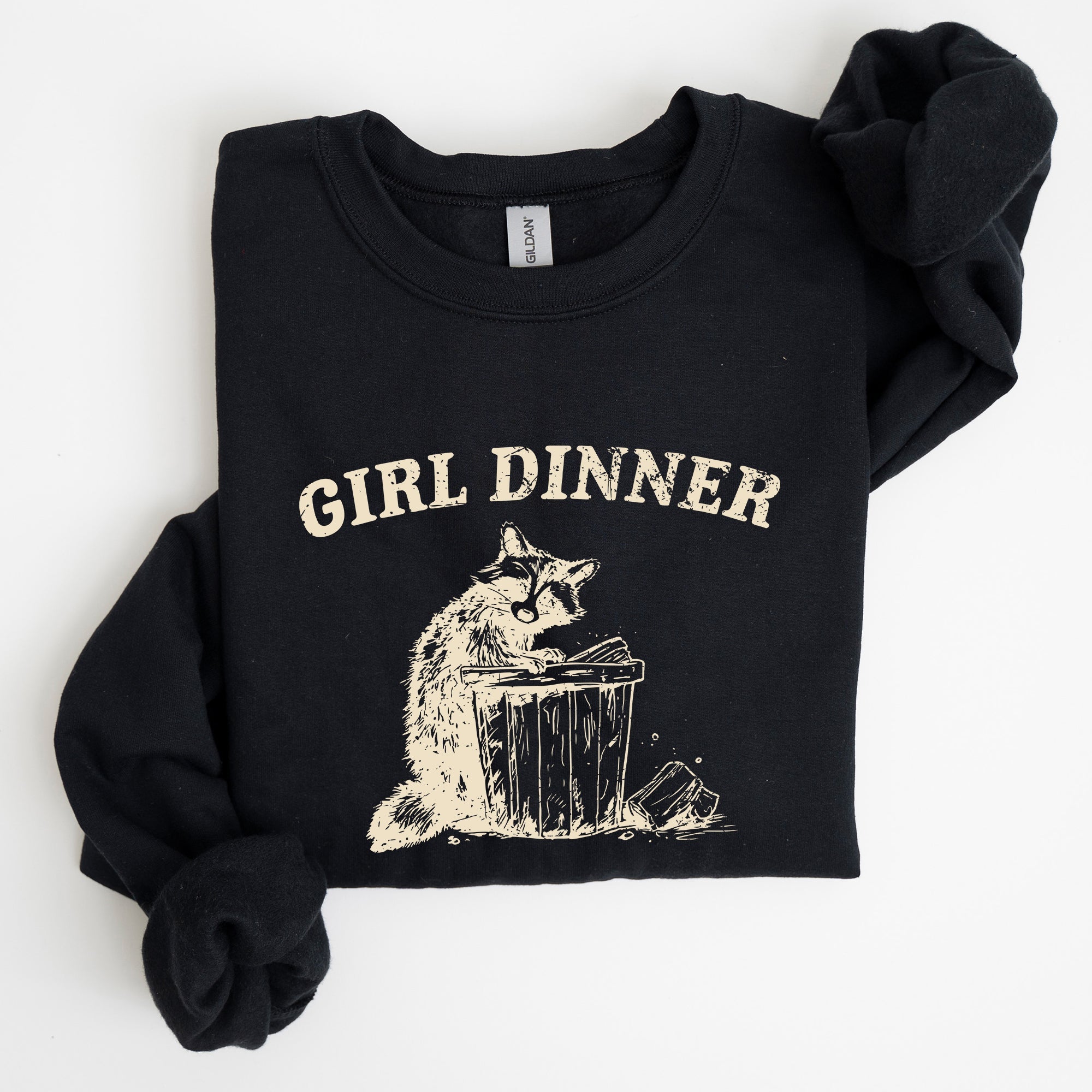 Girl Dinner Raccoon Meme Pop Culture Graphic Illustration In Internet Meme Style Sweatshirt