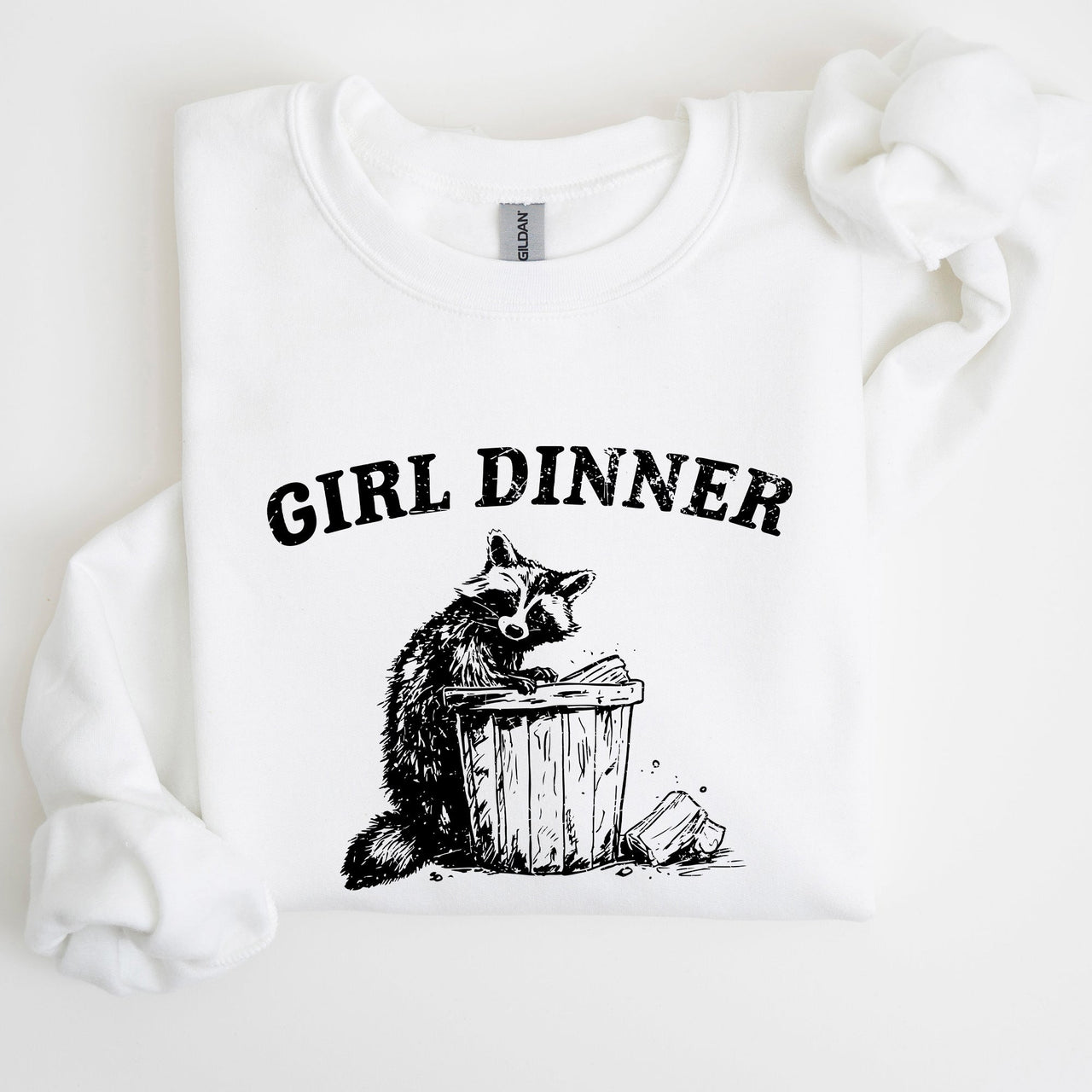 Girl Dinner Raccoon Meme Pop Culture Graphic Illustration In Internet Meme Style Sweatshirt
