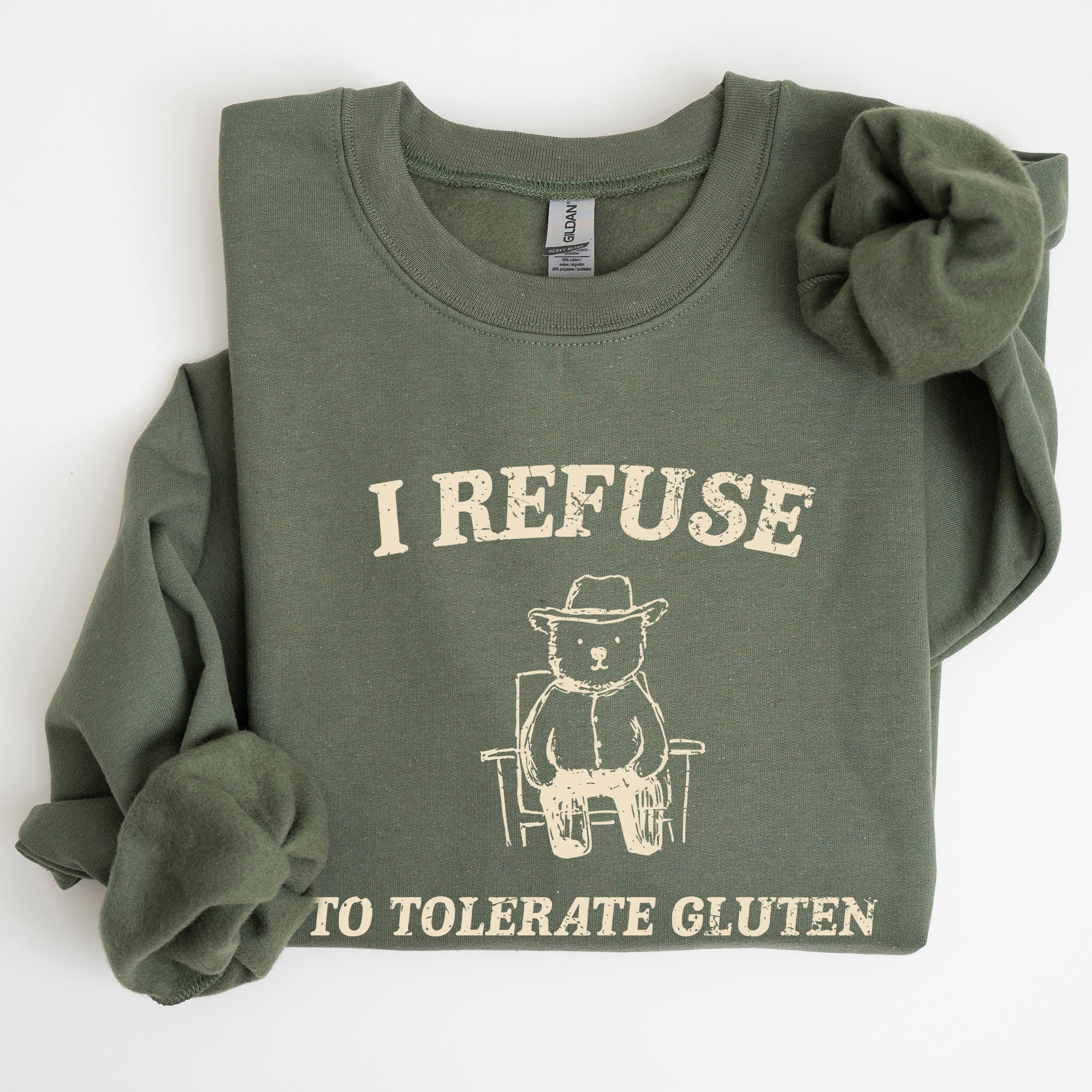 Gluten Bear Celiac Meme Humor Graphic Illustration Vintage Style Cozy Sweatshirt