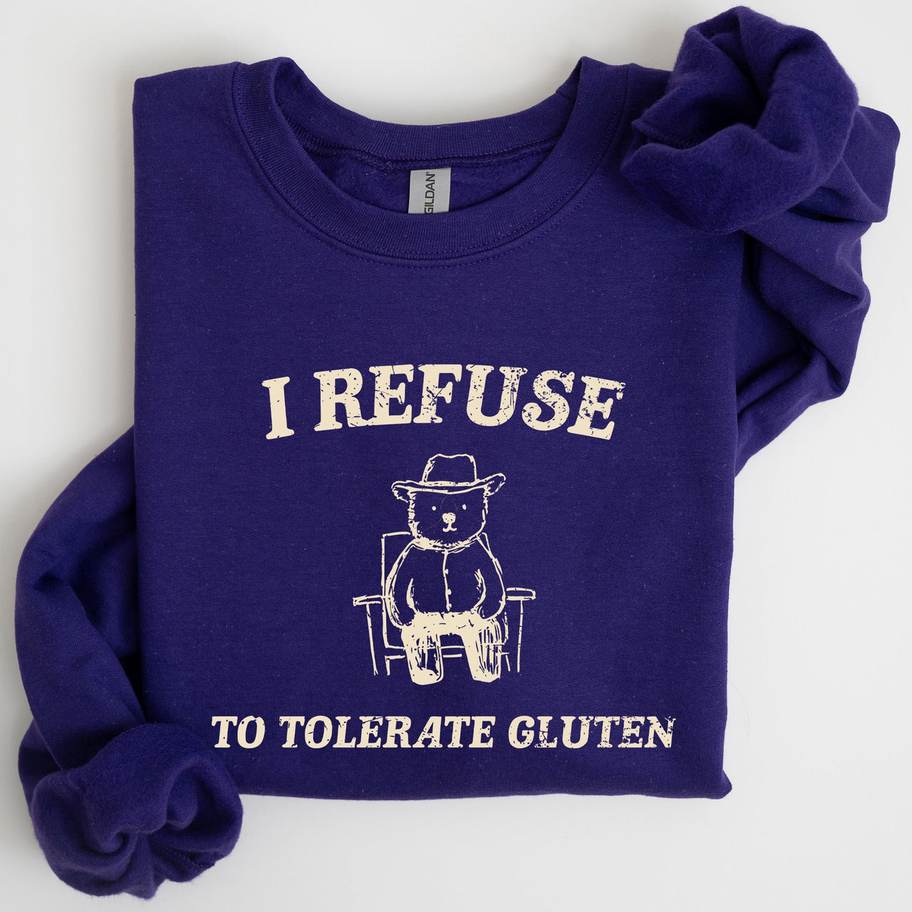 Gluten Bear Celiac Meme Humor Graphic Illustration Vintage Style Cozy Sweatshirt