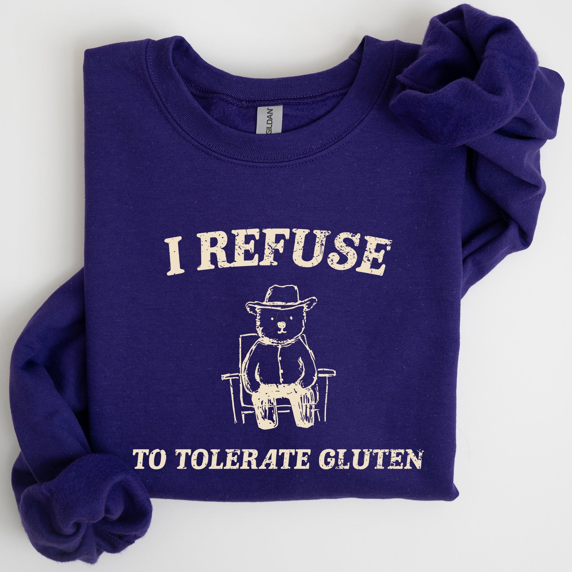 Gluten Bear Celiac Meme Humor Graphic Illustration Vintage Style Cozy Sweatshirt