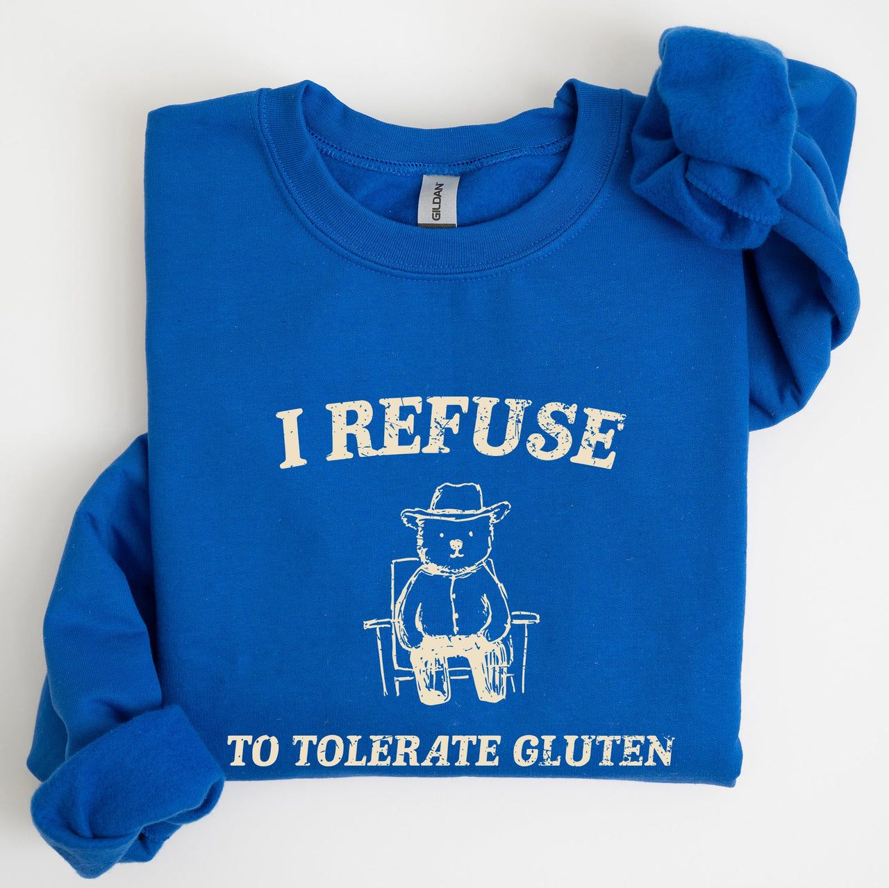 Gluten Bear Celiac Meme Humor Graphic Illustration Vintage Style Cozy Sweatshirt