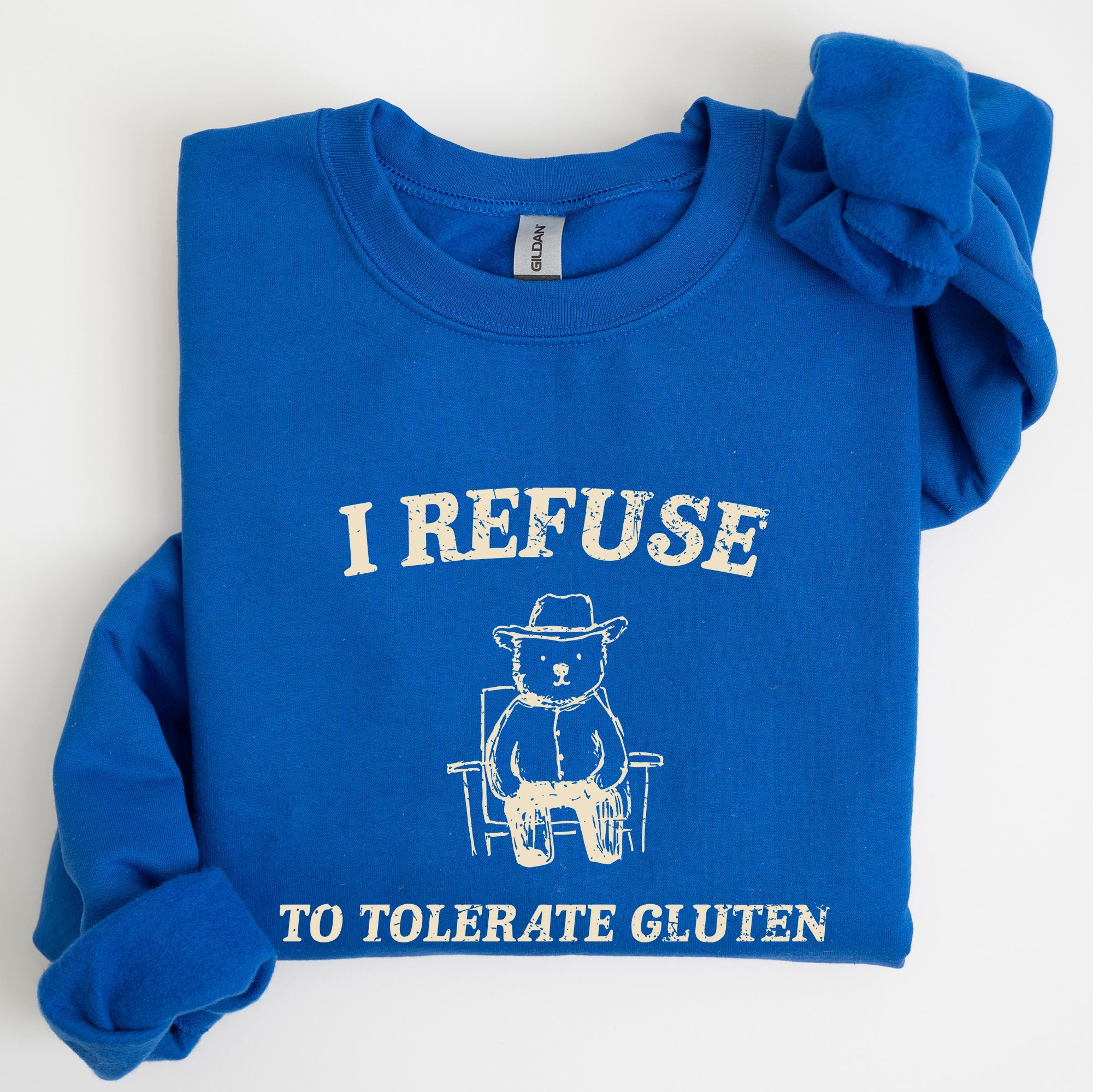 Gluten Bear Celiac Meme Humor Graphic Illustration Vintage Style Cozy Sweatshirt