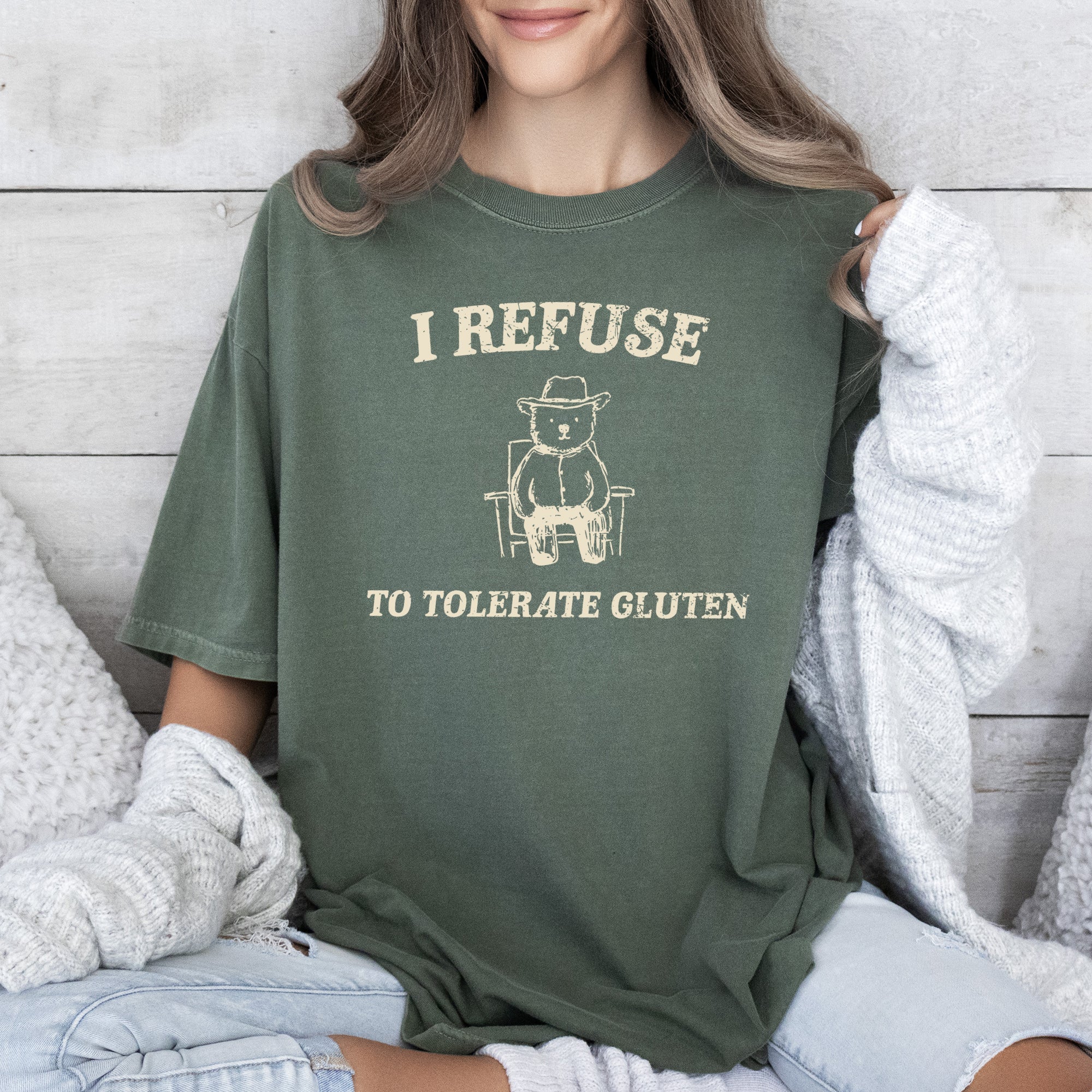 Gluten Bear Celiac Meme Relatable Gluten Free Humor Graphic Iconic Comfort Colors Tee
