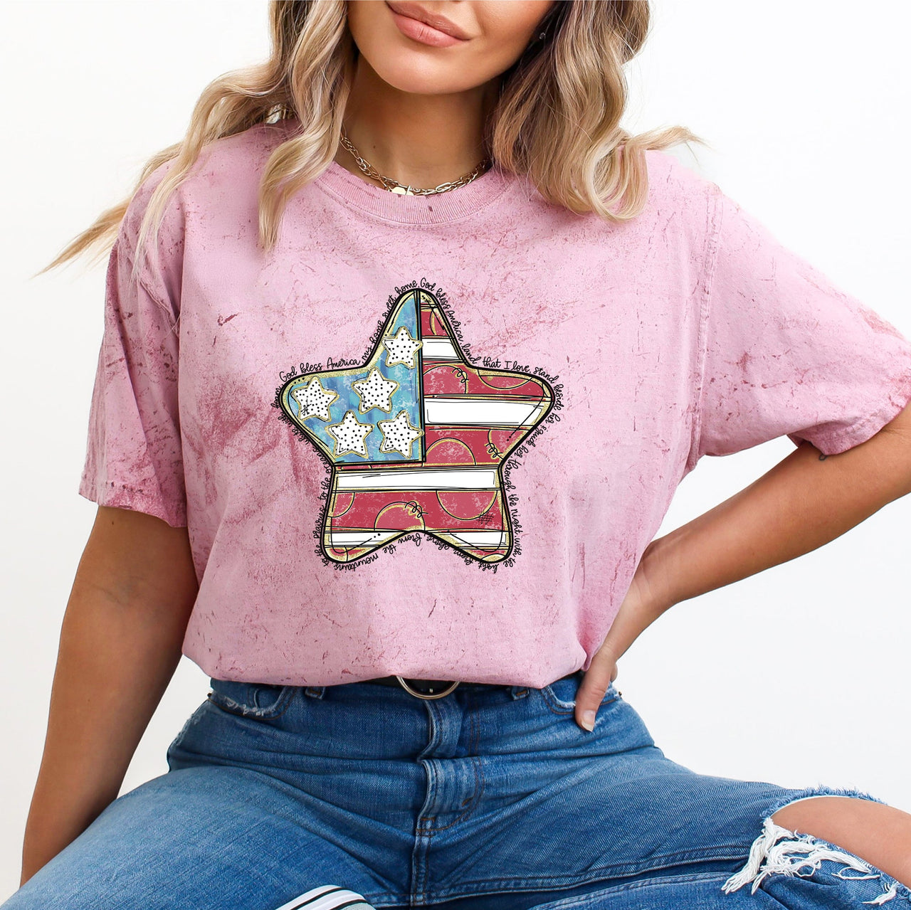 God Bless America Star Patriotic Flag USA Color Blast Americana Pride Comfort Colors Tee