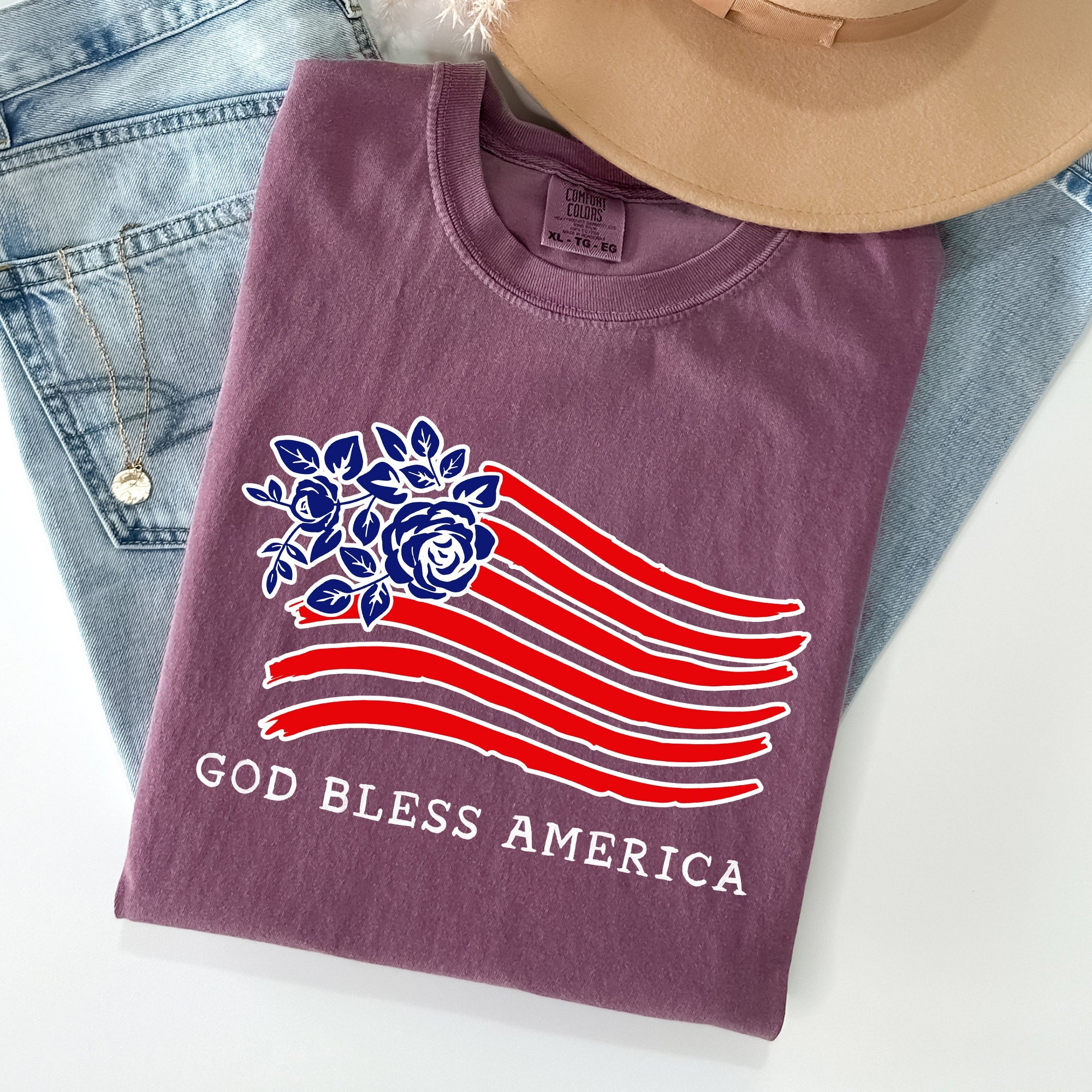 God Bless America Flower Flag Patriotic Design For Freedom And Country Pride Comfort Colors Tee