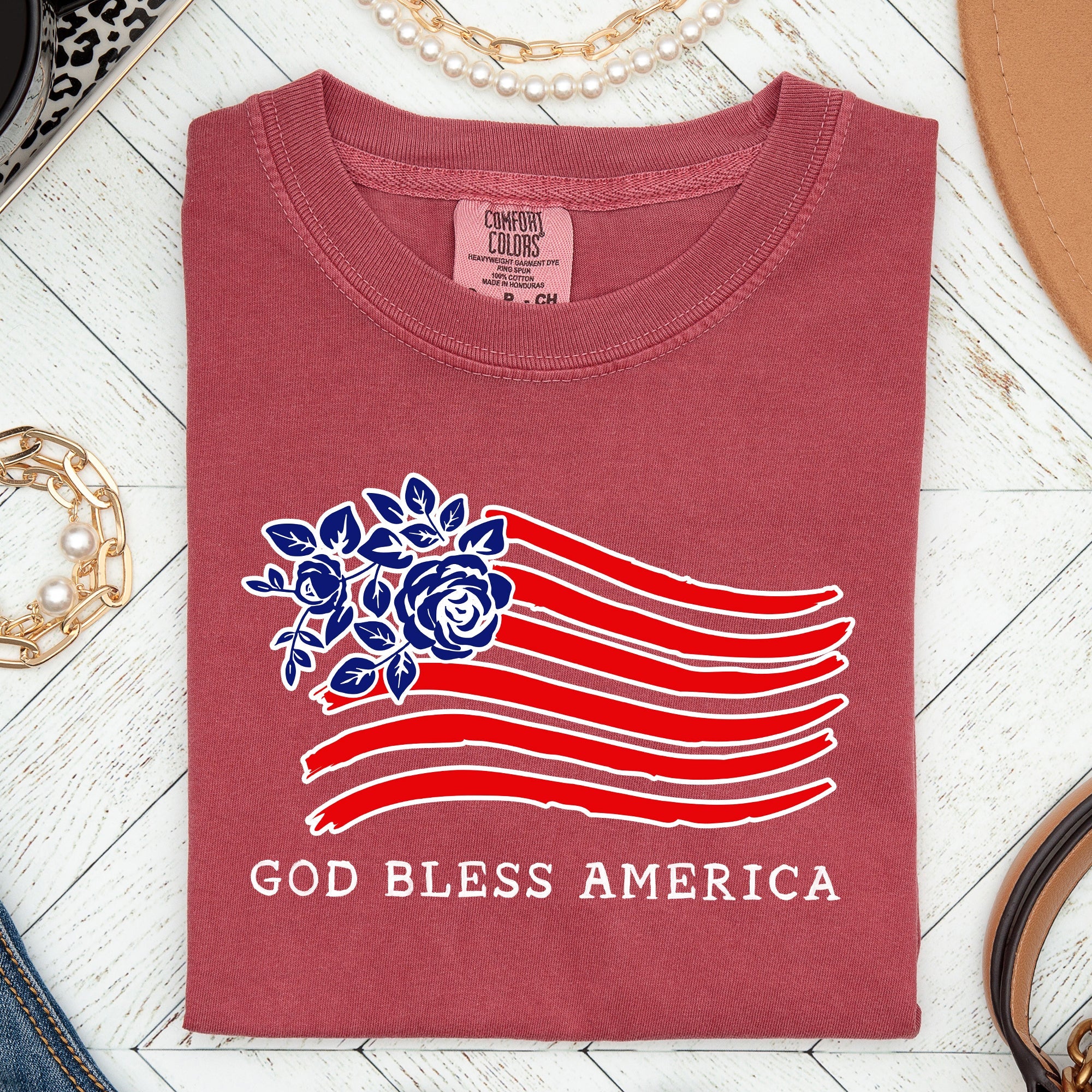 God Bless America Flower Flag Patriotic Design For Freedom And Country Pride Comfort Colors Tee