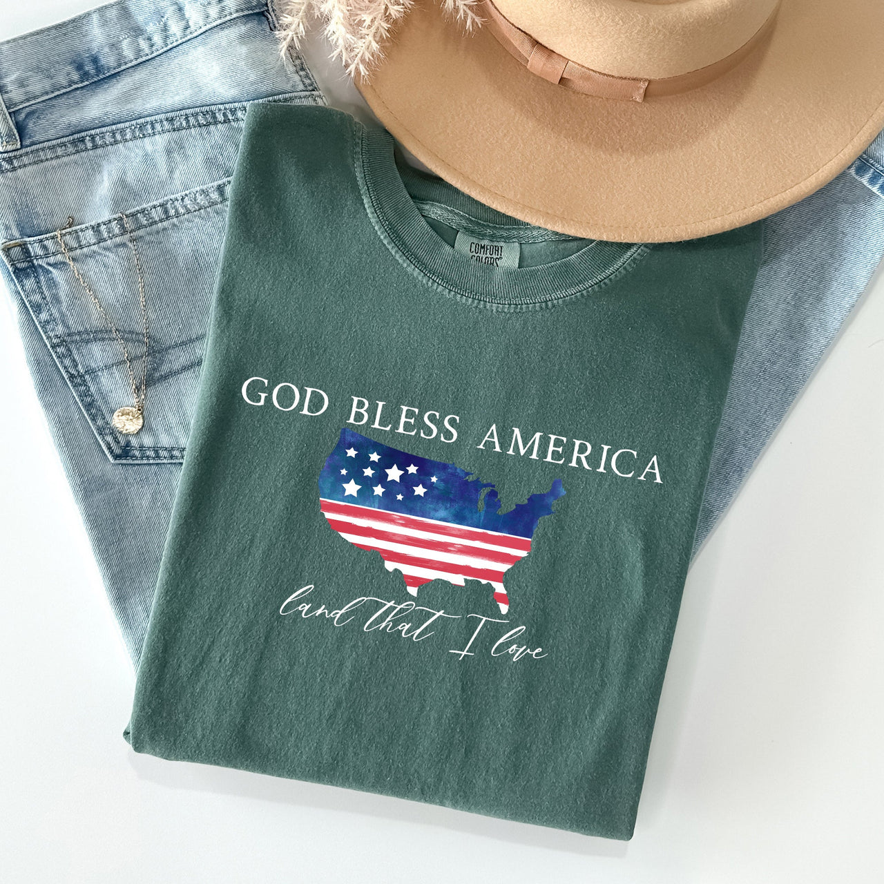 God Bless America, Land That I Love, USA Flag Proud American Patriot Comfort Colors Tee