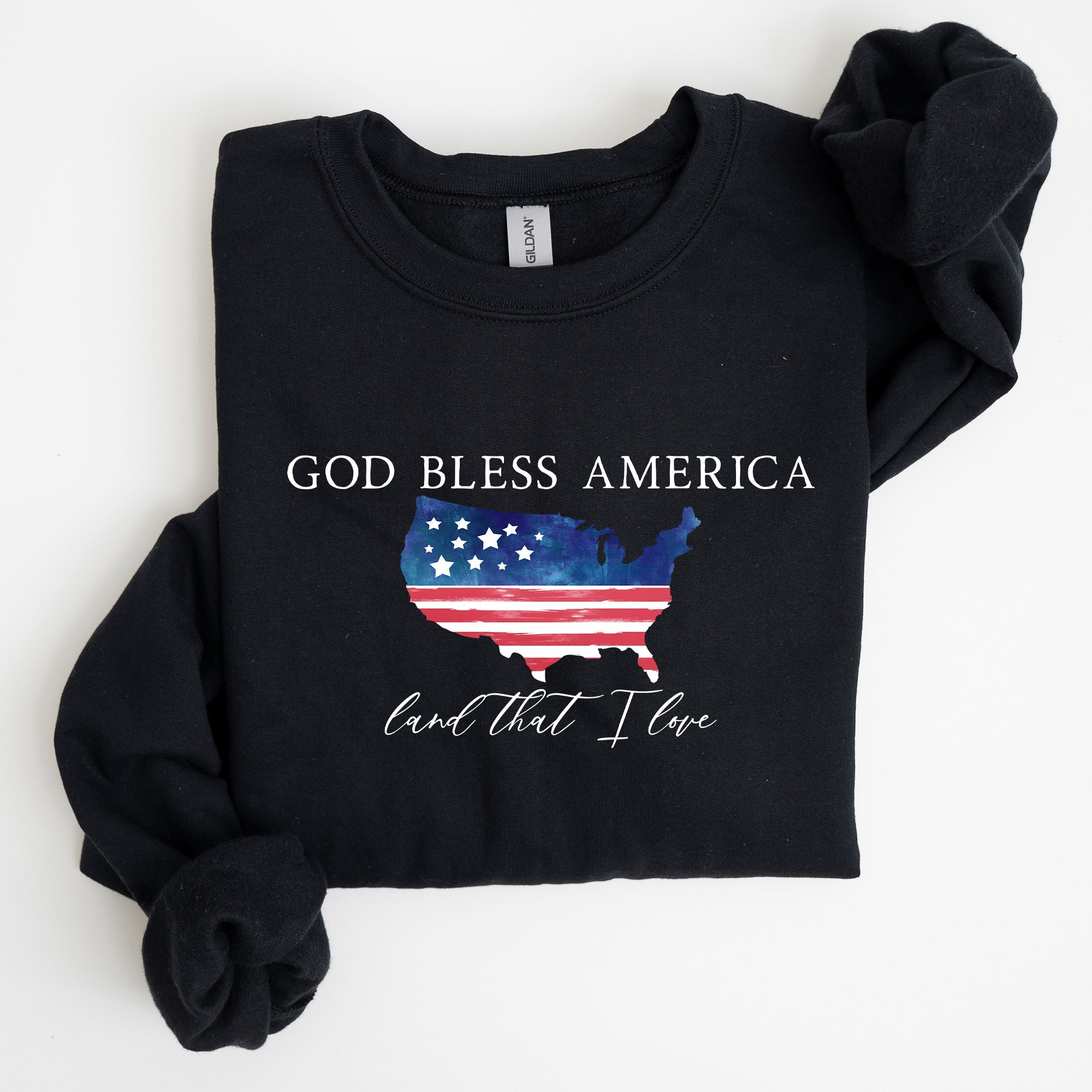 God Bless America, Land That I Love, USA Flag Premium Vintage Patriotic Graphic Sweatshirt