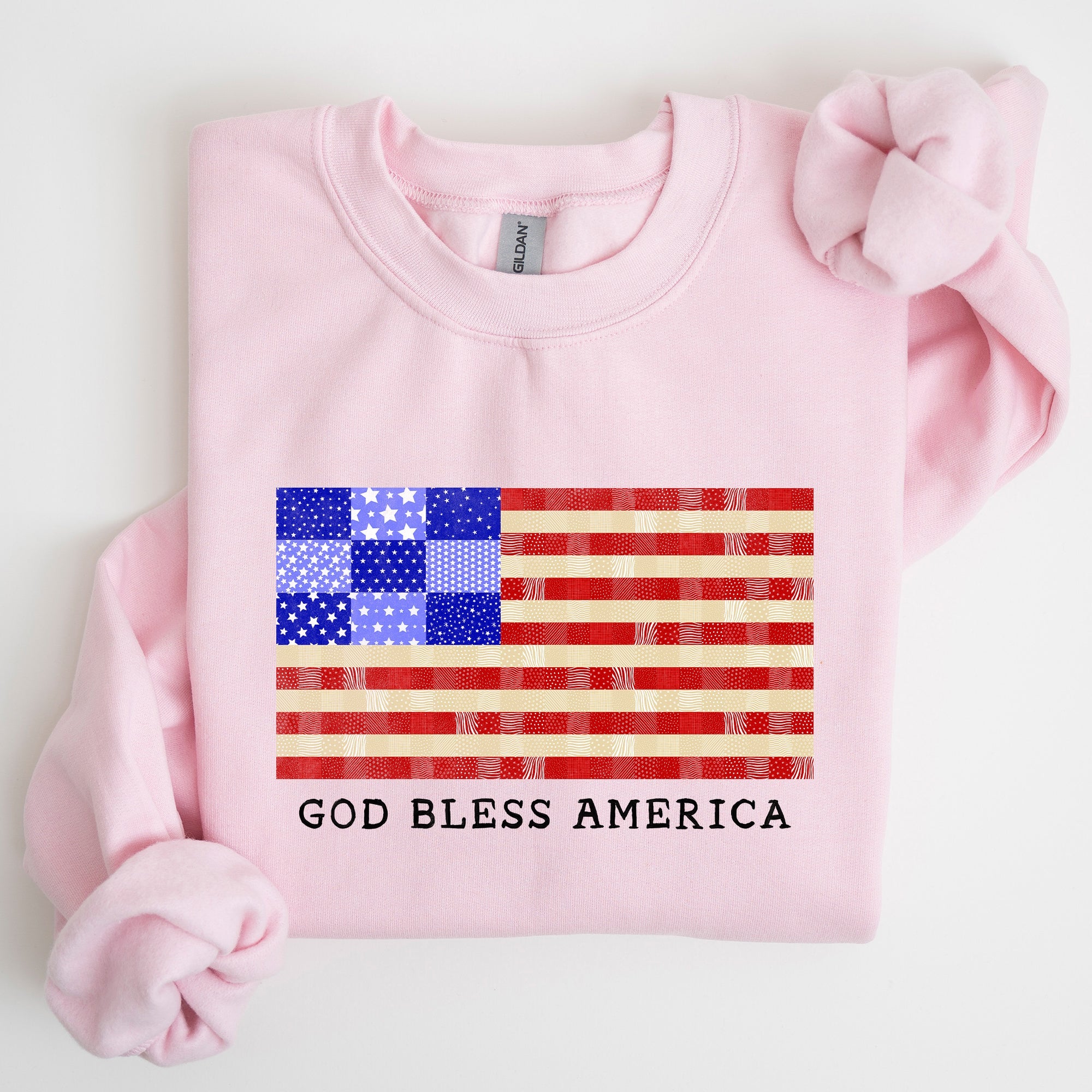 God Bless America Quilt Flag 4th of July Patriotic Quilt Pattern Design Sweatshirt