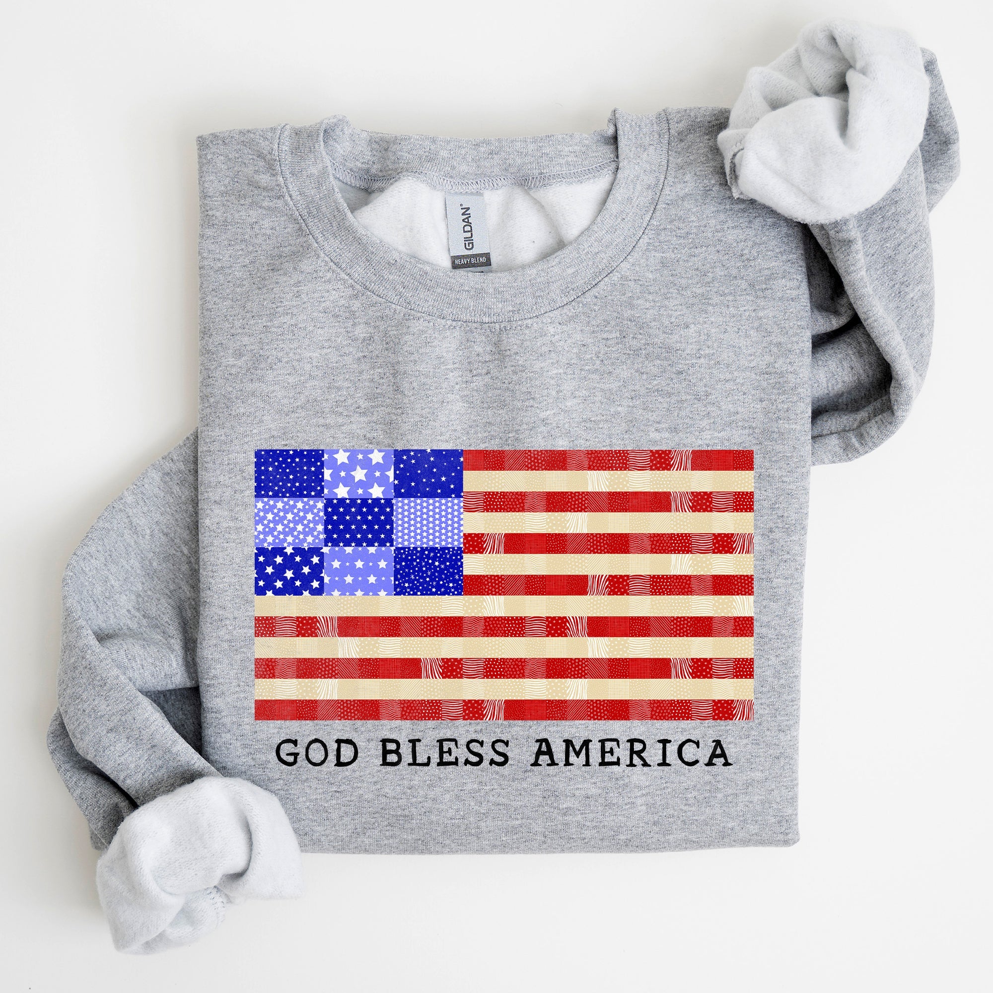 God Bless America Quilt Flag 4th of July Patriotic Quilt Pattern Design Sweatshirt