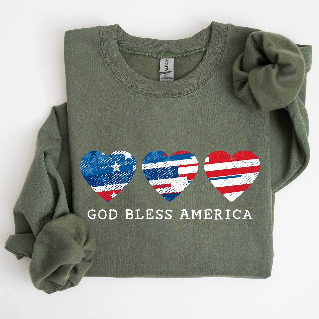 God Bless America Retro Hearts 4th Of July Patriotic Vintage Distressed Graphic Sweatshirt