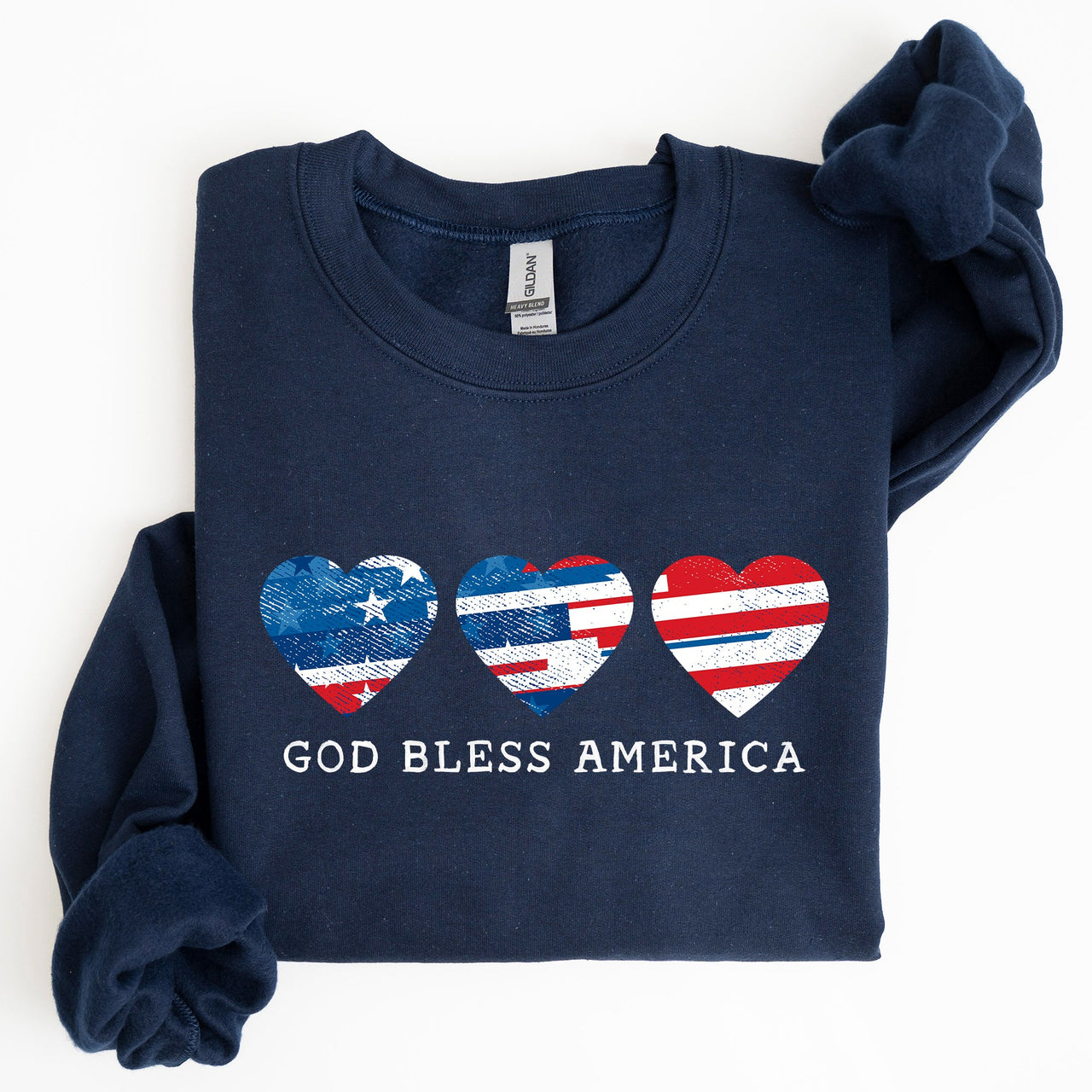God Bless America Retro Hearts 4th Of July Patriotic Vintage Distressed Graphic Sweatshirt