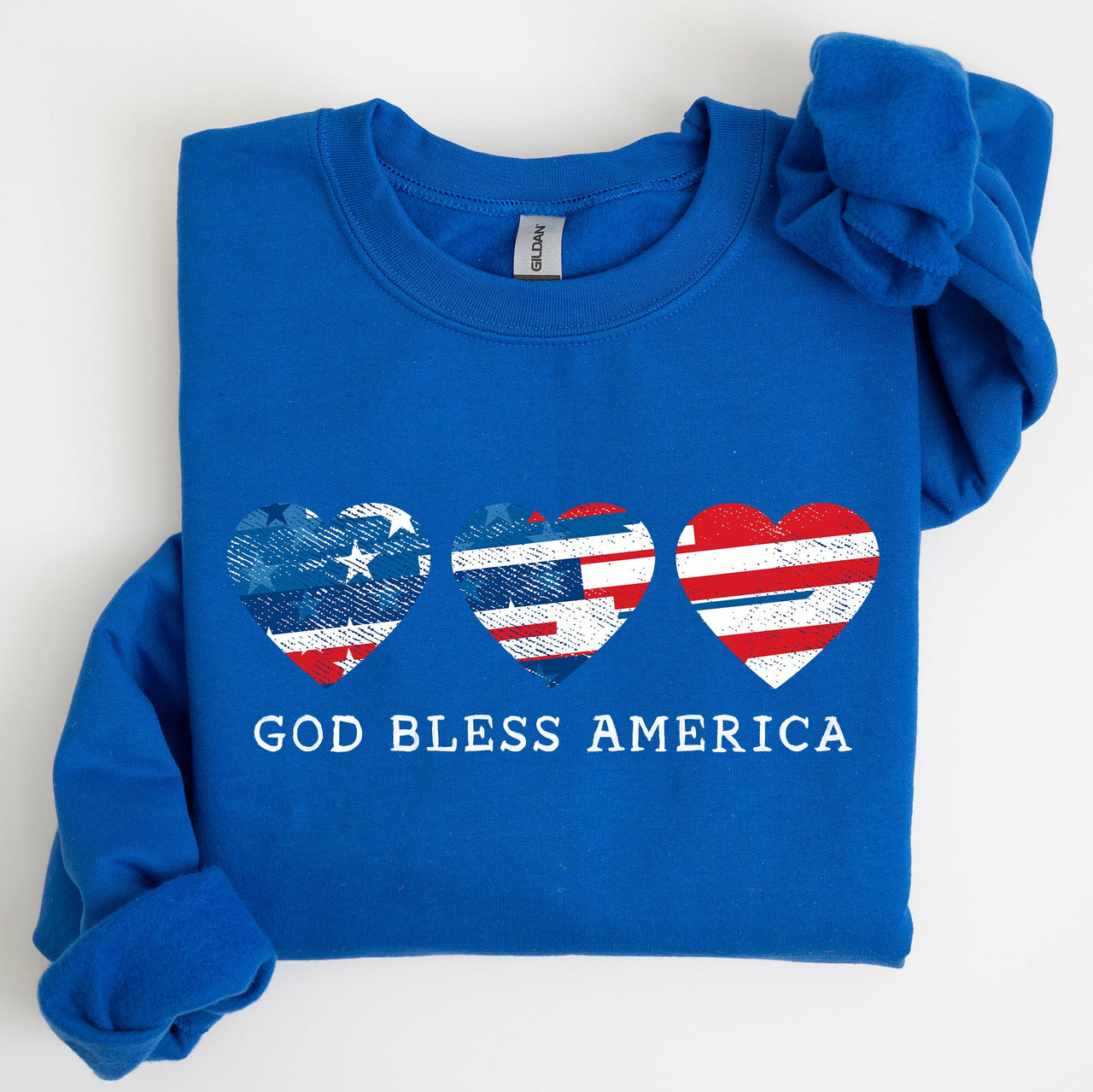 God Bless America Retro Hearts 4th Of July Patriotic Vintage Distressed Graphic Sweatshirt