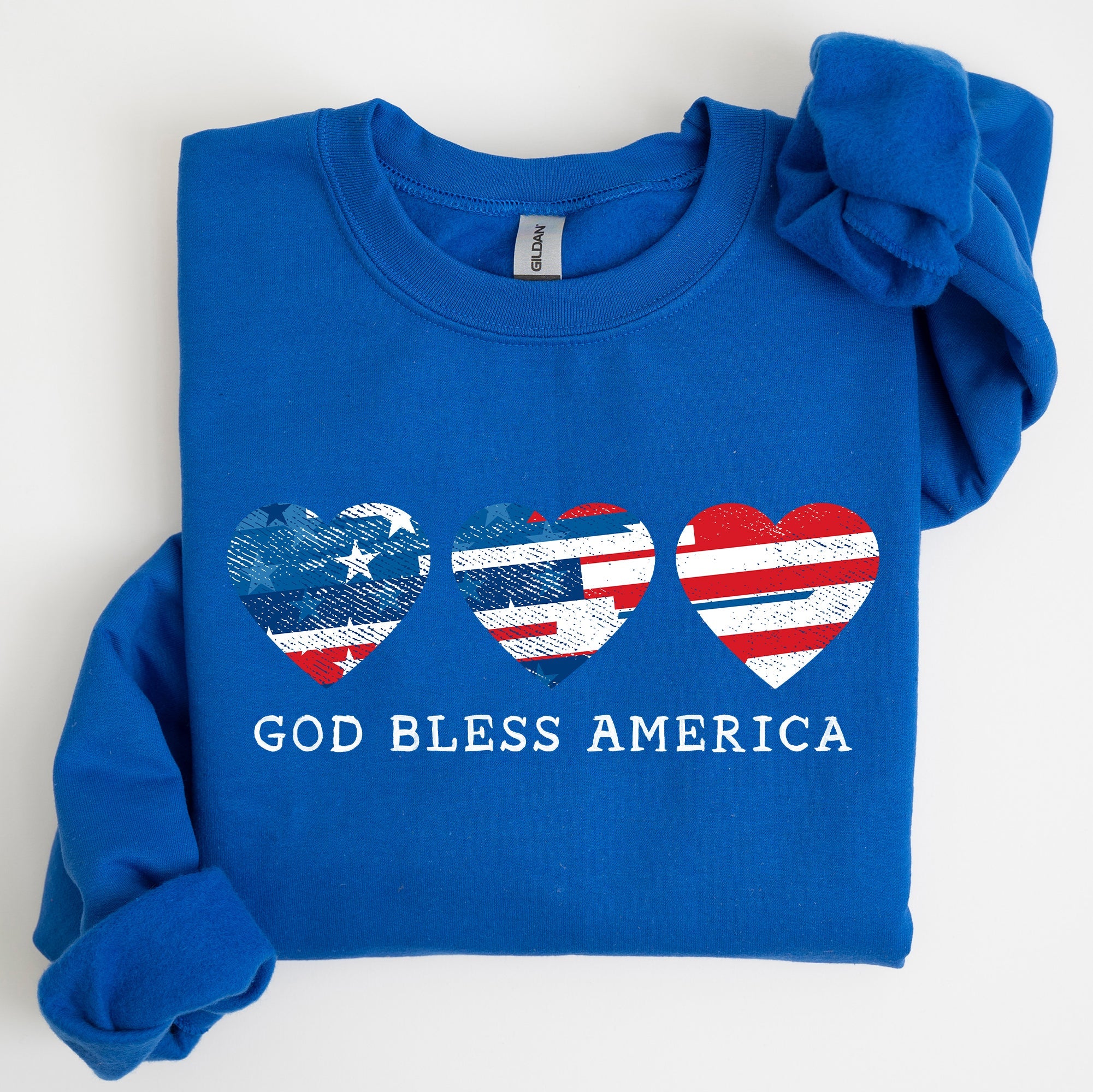 God Bless America Retro Hearts 4th Of July Patriotic Vintage Distressed Graphic Sweatshirt