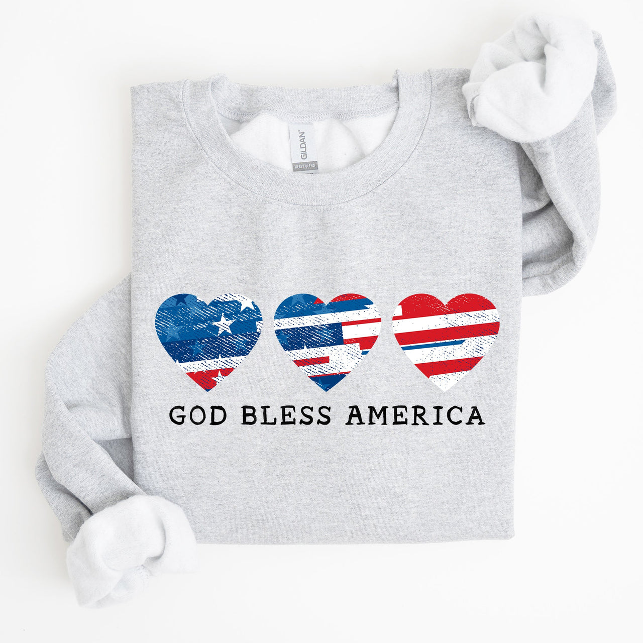God Bless America Retro Hearts 4th Of July Patriotic Vintage Distressed Graphic Sweatshirt
