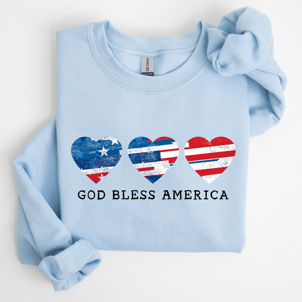 God Bless America Retro Hearts 4th Of July Patriotic Vintage Distressed Graphic Sweatshirt
