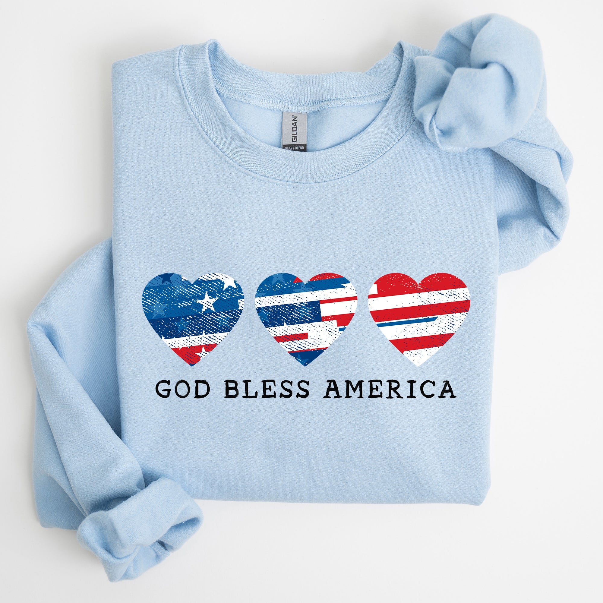 God Bless America Retro Hearts 4th Of July Patriotic Vintage Distressed Graphic Sweatshirt