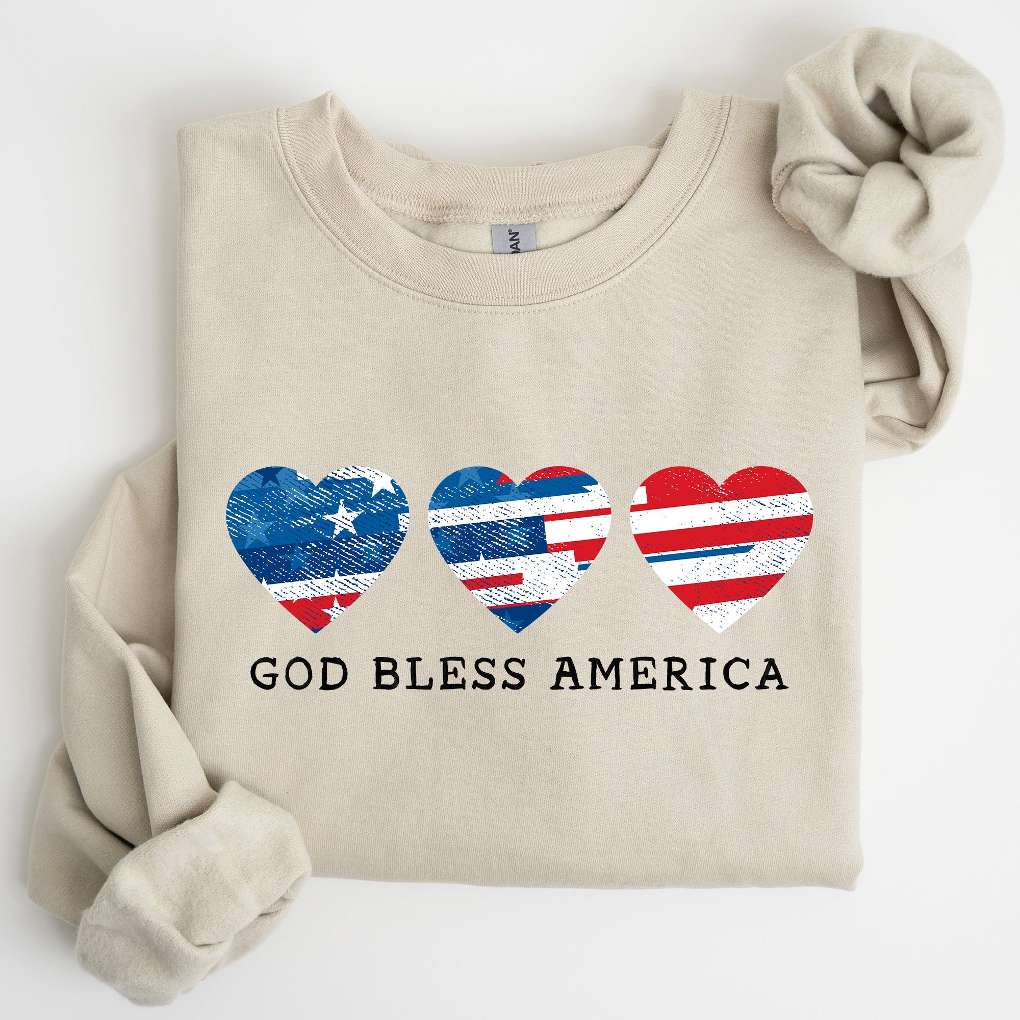 God Bless America Retro Hearts 4th Of July Patriotic Vintage Distressed Graphic Sweatshirt