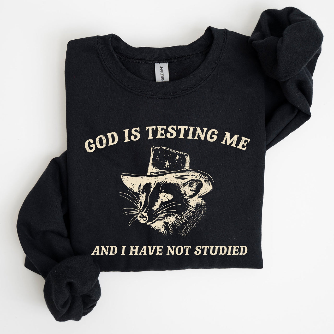 God Is Testing Me Opossum Possum Graphic Expression Of Faith Wit And Southern Charm Sweatshirt