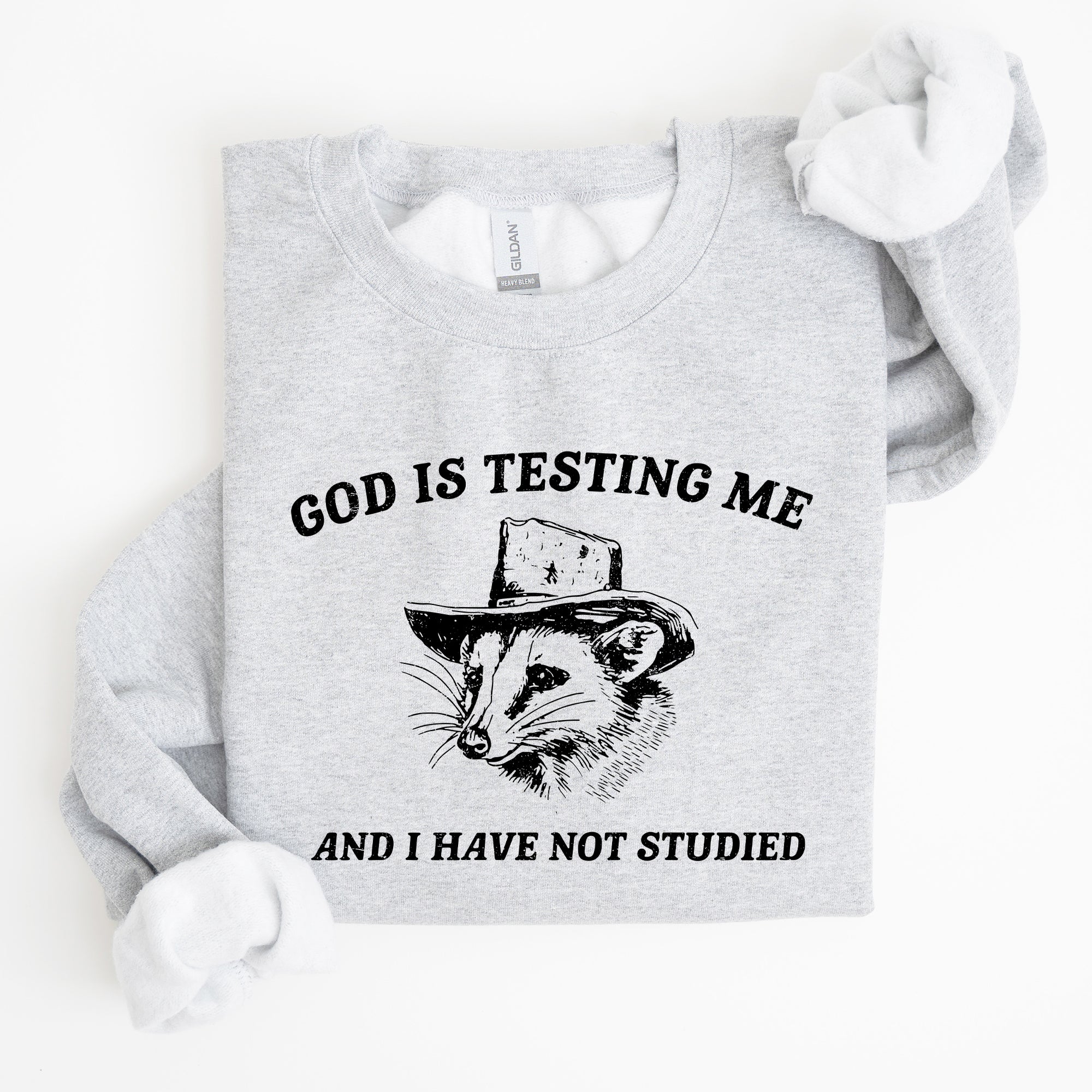 God Is Testing Me Opossum Possum Graphic Expression Of Faith Wit And Southern Charm Sweatshirt