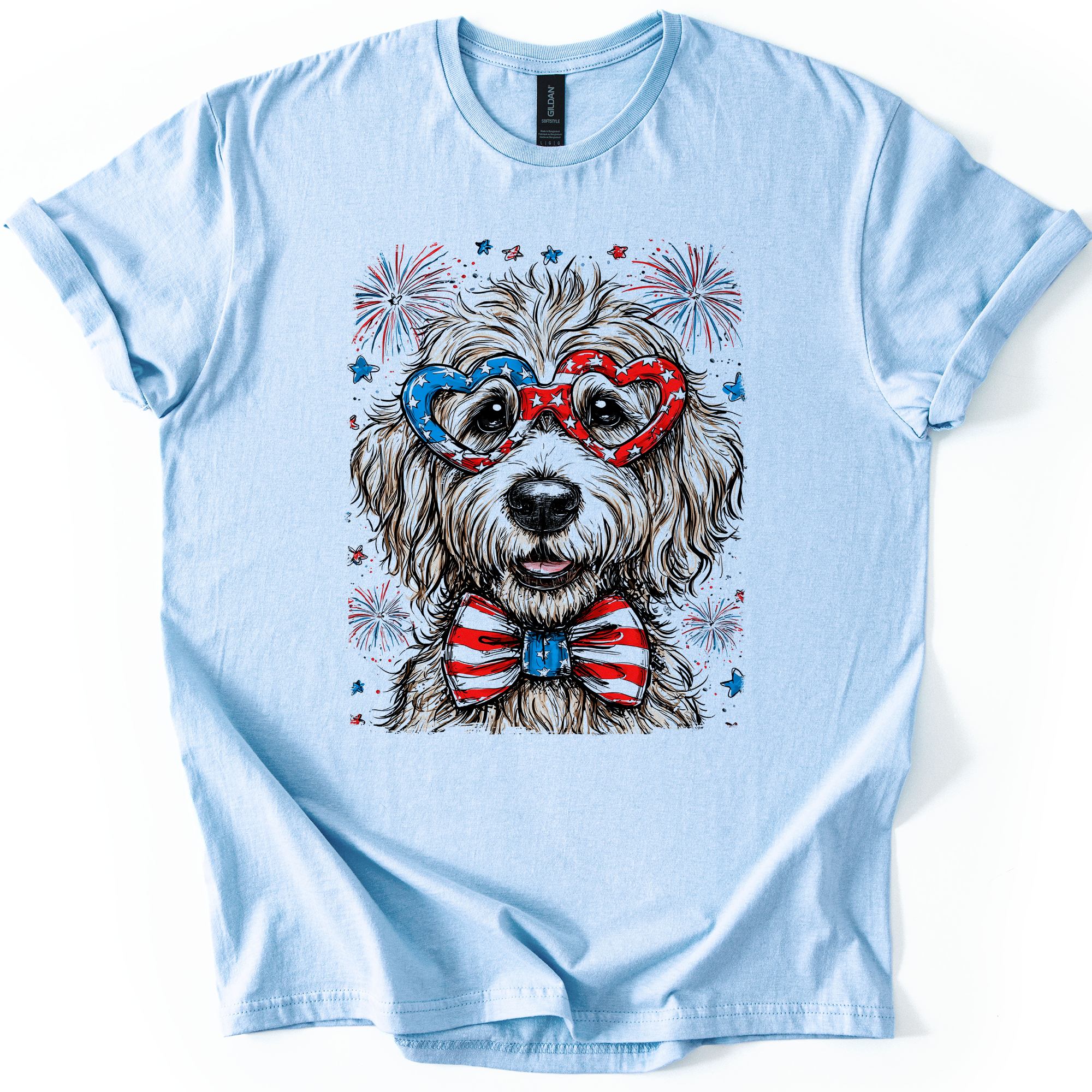 Golden Doodle Patriotic Dog USA Fourth of July Celebration for Pet Lovers Graphic Tee